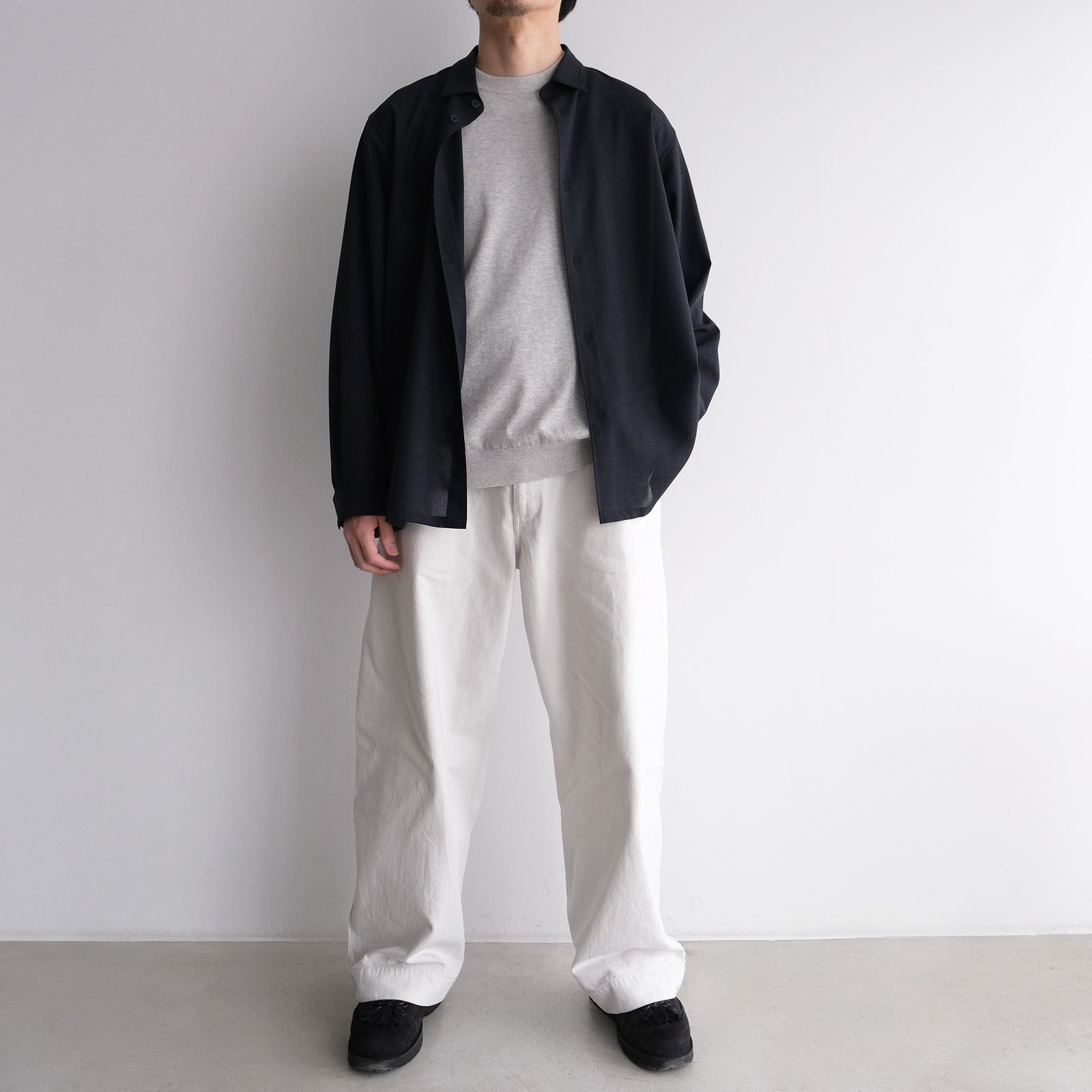 Cotton Washi Knit Half Sleeve Crew Neck Sweater -Tシャツ-（Gray / グレー）