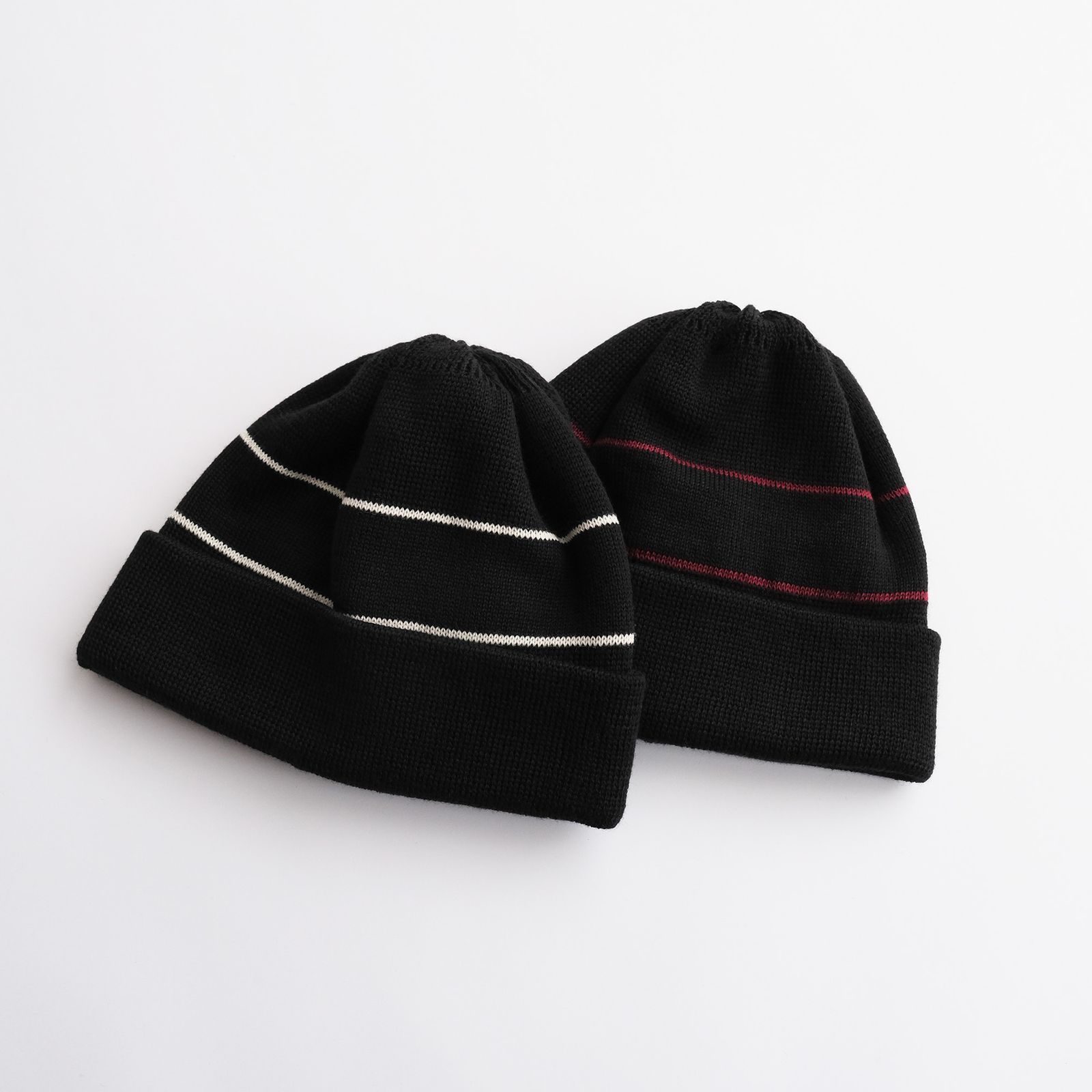 2 Line Merino Wool Knit -ニットキャップ-（Black×White / ブラック×ホワイト）