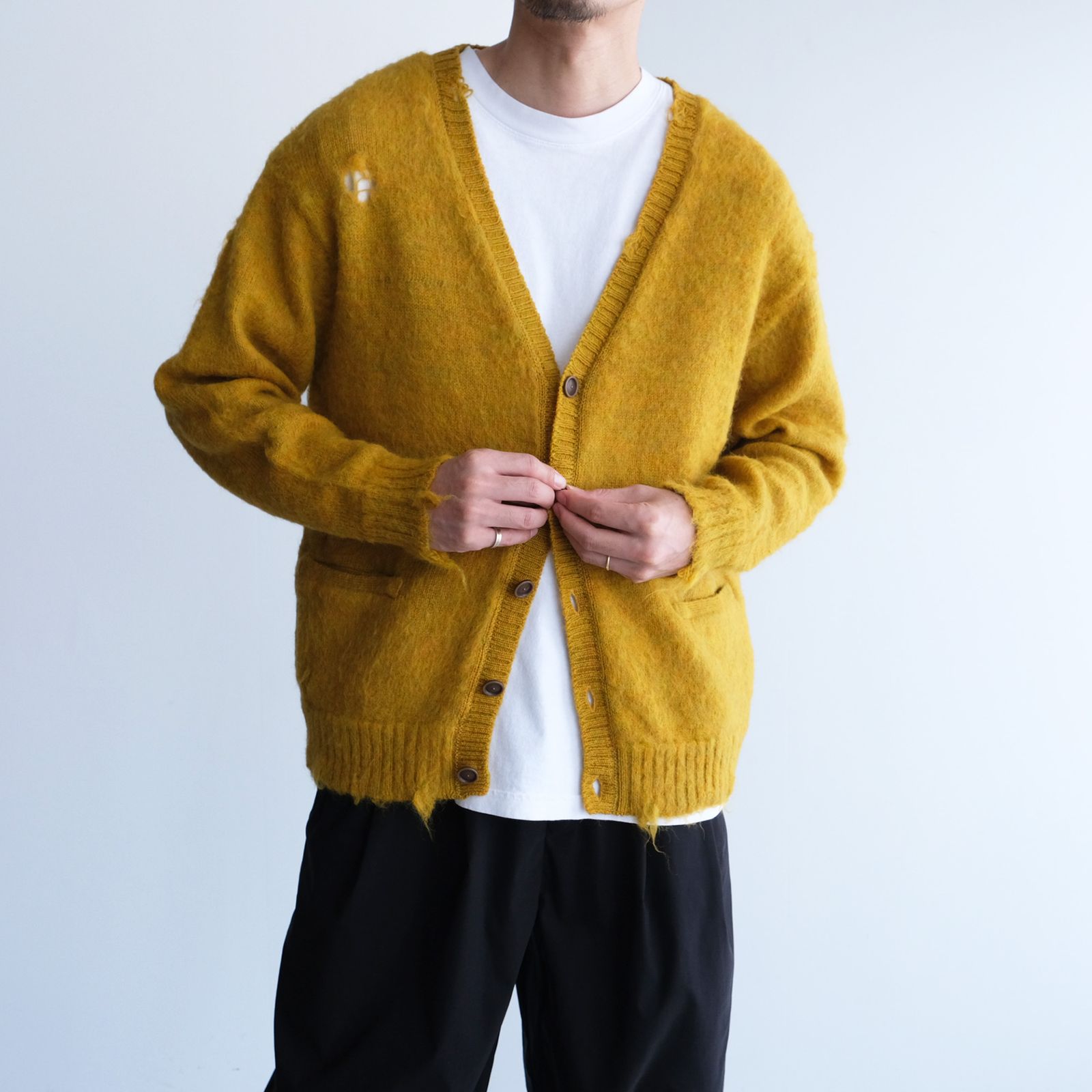 Distressed Knit Cardigan -カーディガン-（Musterd / マスタード）
