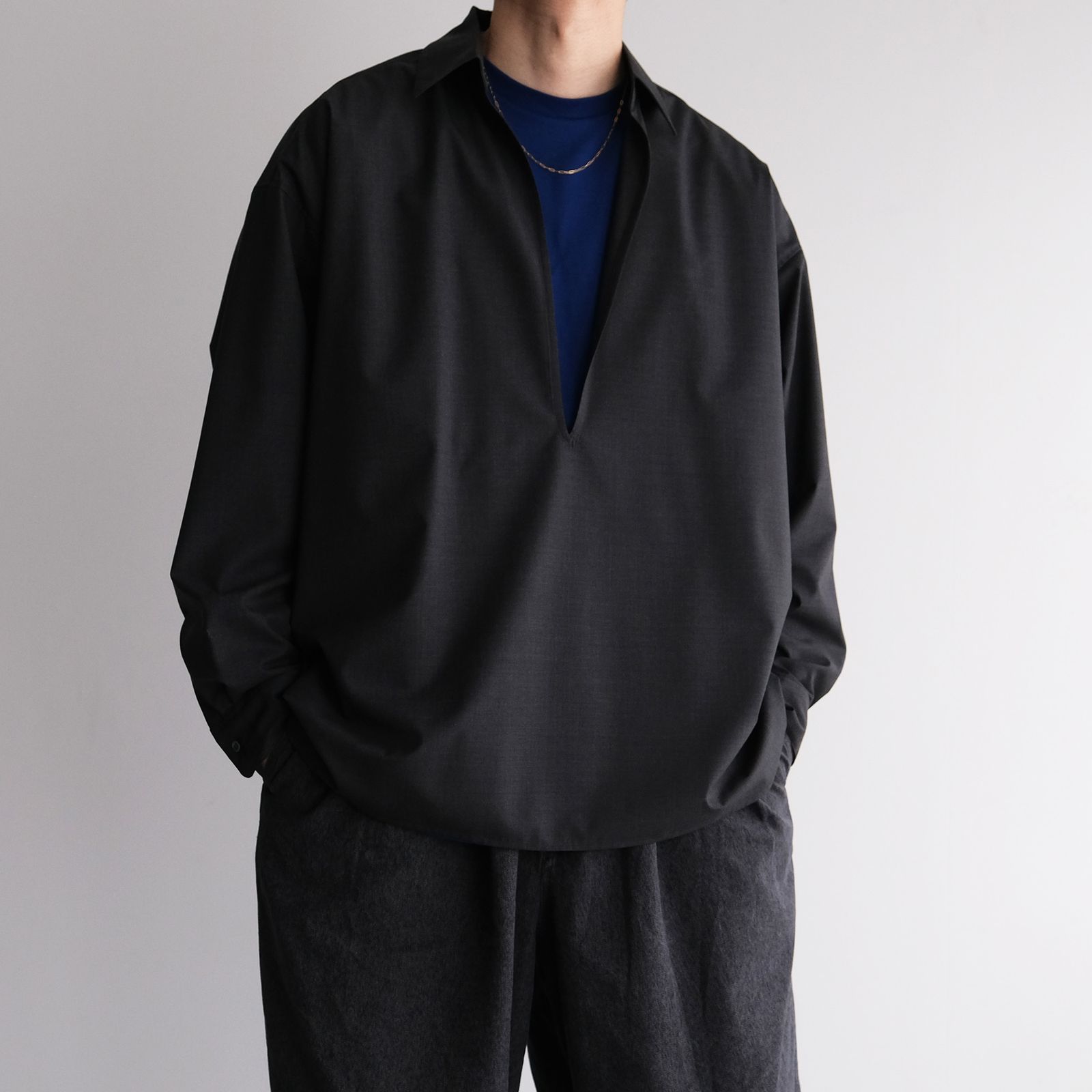 Fine Wool Heather L/S Skipper Shirt -シャツ-（Charcoal / チャコール）GU261-50320