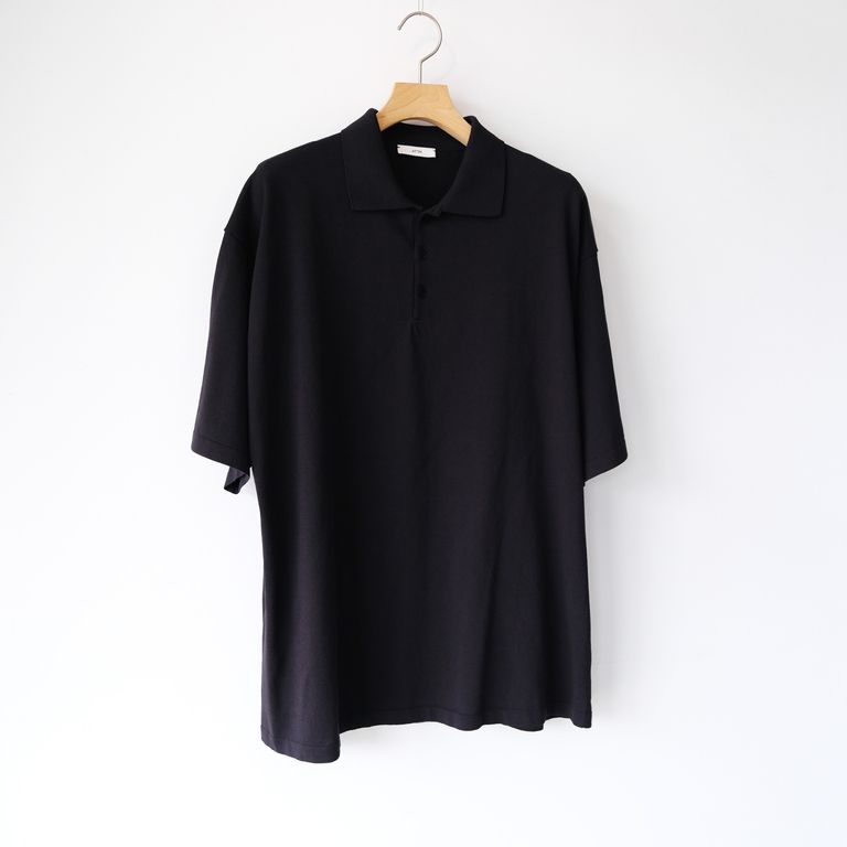 ATON - Fresca Knit Crew Polo Knit -ポロシャツ-（Black / ブラック 
