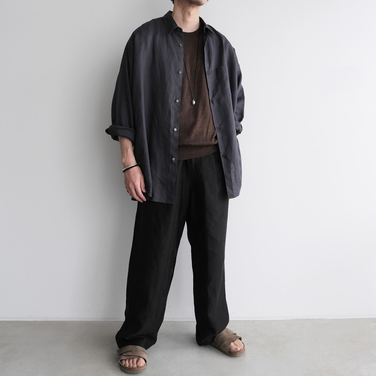 Linen L/S Oversized Regular Collar Shirt -シャツ-（C.Gray / C.グレー）GM262-50039B