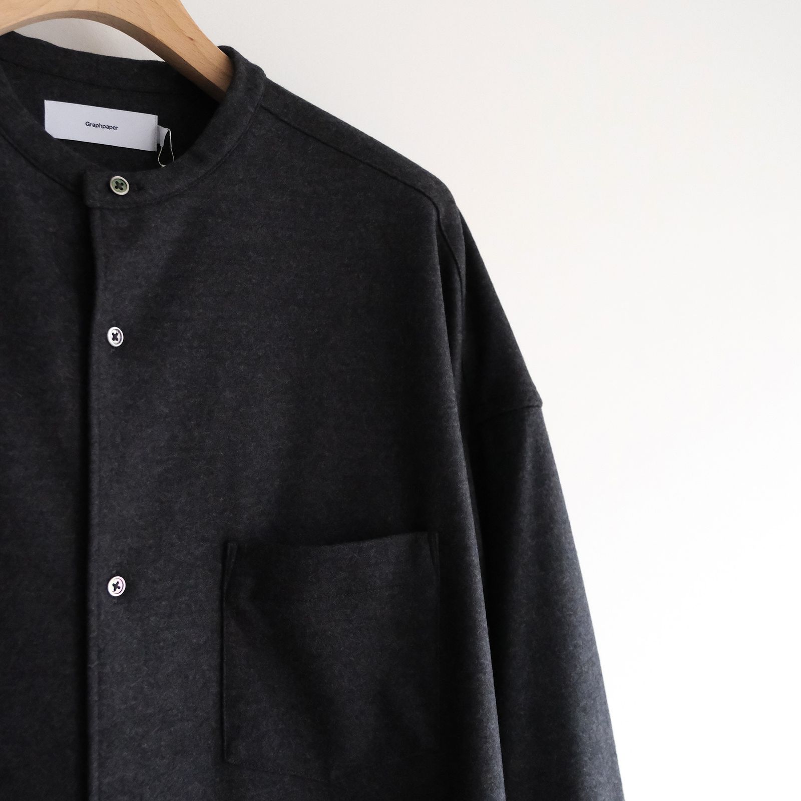 Wool Smooth Flannel Oversized Band Collar Shirt -シャツ-（Gray / グレー）
