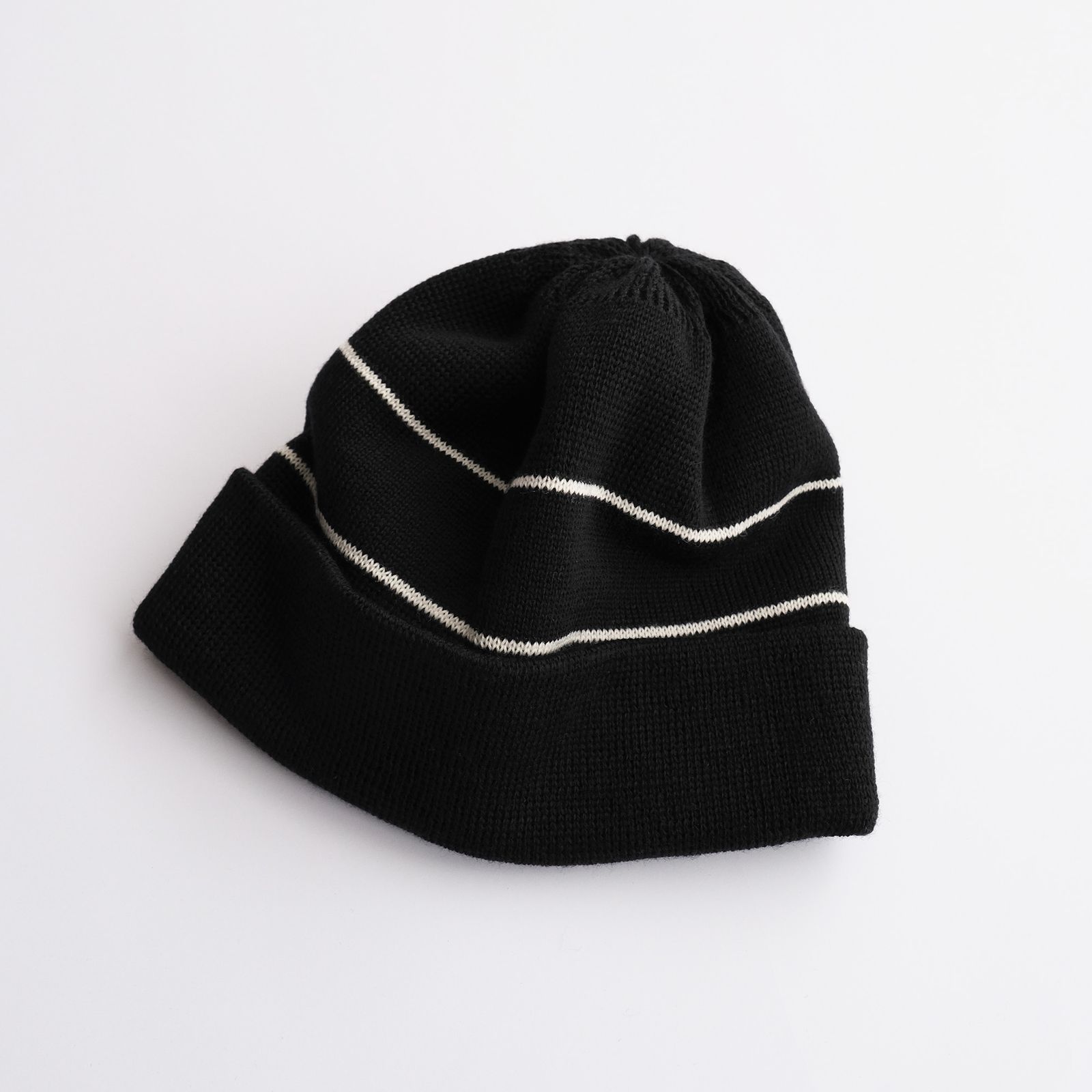 2 Line Merino Wool Knit -ニットキャップ-（Black×White / ブラック×ホワイト）