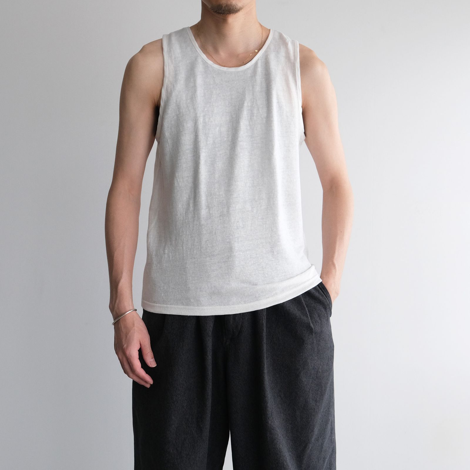 rinoneca - Linen Pique Tank Top -タンクトップ-（Gray / グレー