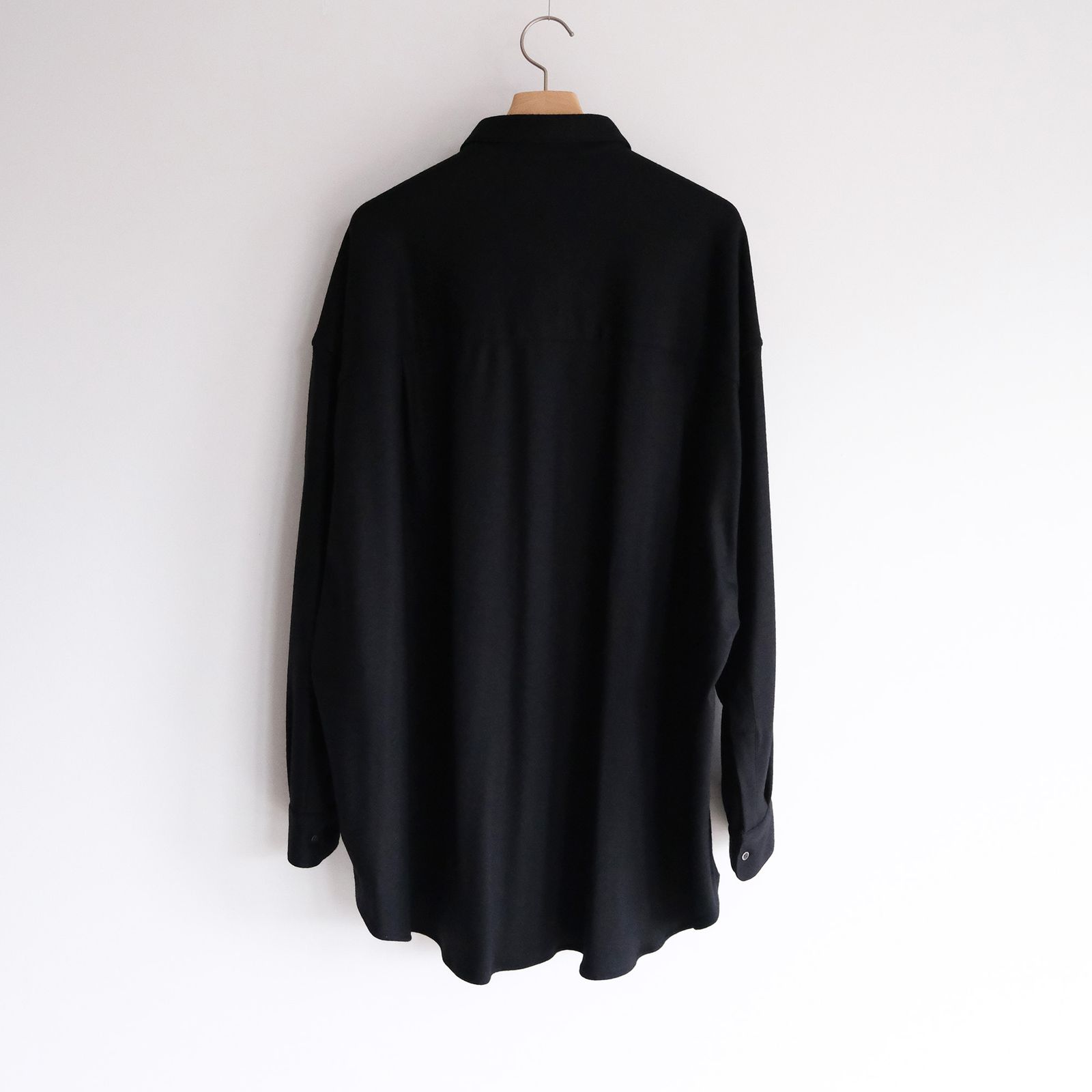 Wool Smooth Flannel Oversized Regular Collar Shirt -シャツ-（Black / ブラック）