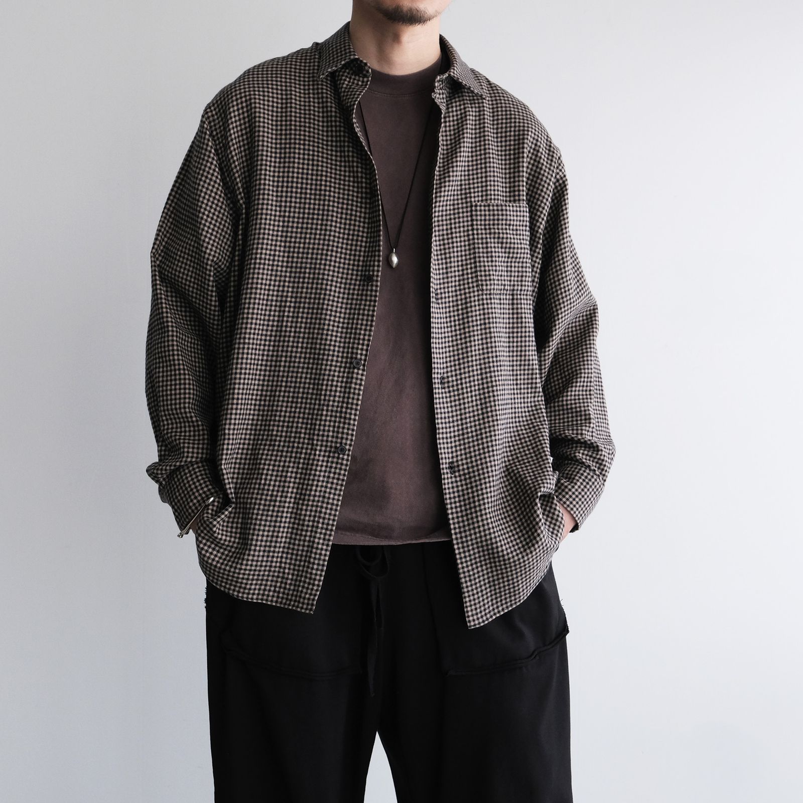Cotton Wool Check Shirts -シャツ-（B×B Check / ベージュブラックチェック）