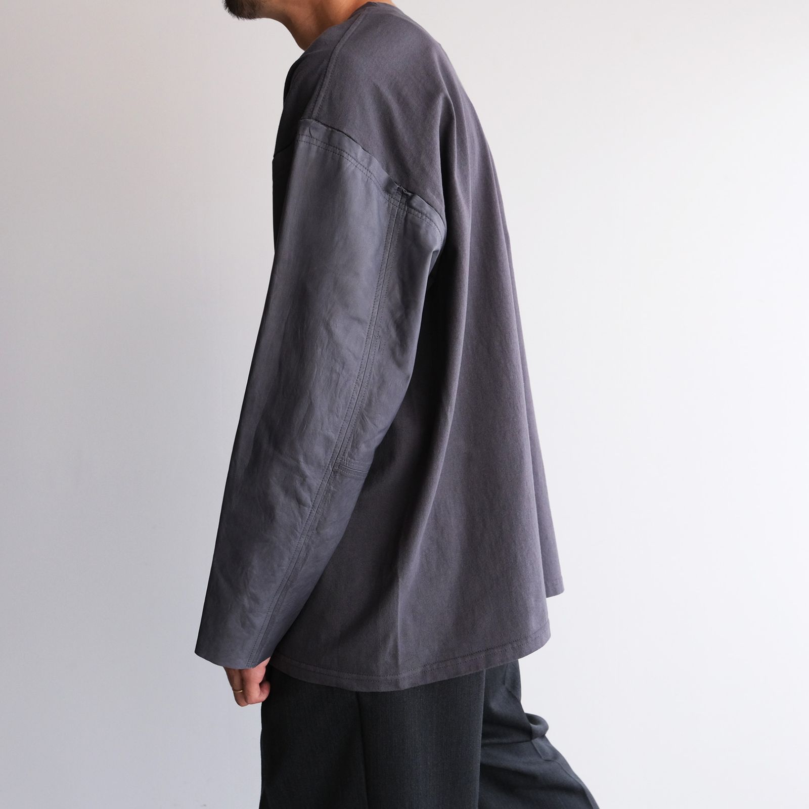 Washable Leather Sleeve：L/S T-Shirts -Tシャツ（Gray / グレー）
