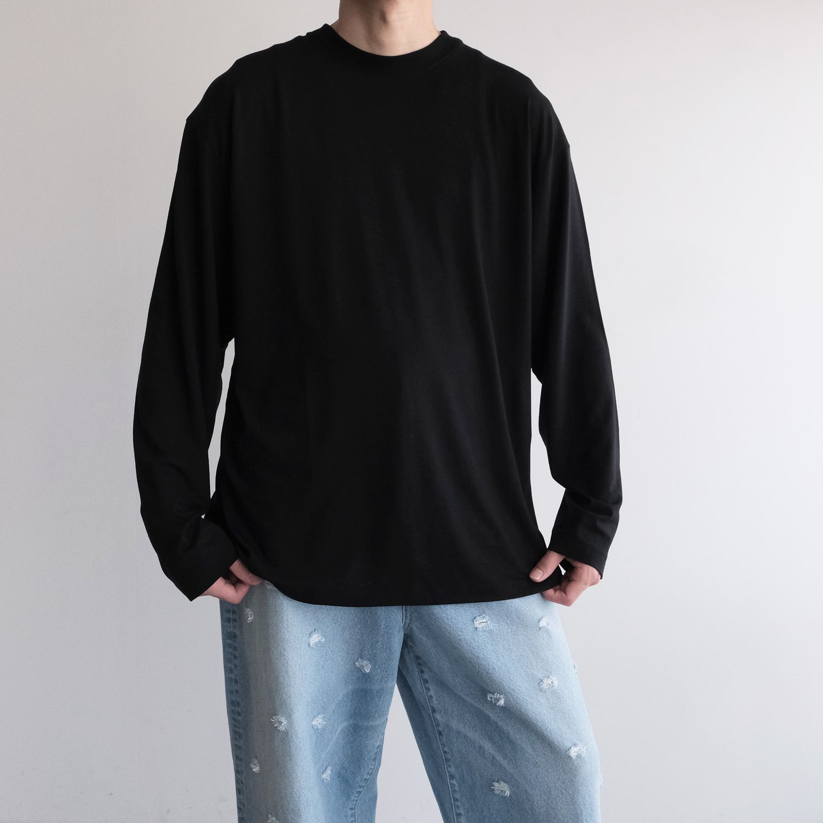 Royal Wool Jersey Loose Fit Long Sleeve T-Shirt -Tシャツ-（Black / ブラック）