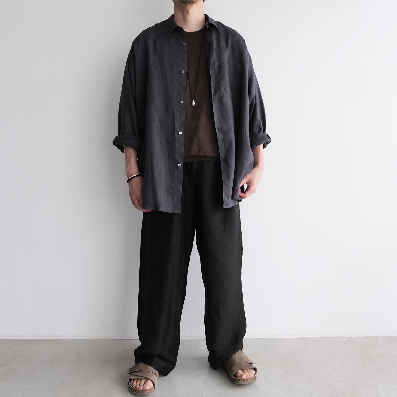 Linen L/S Oversized Regular Collar Shirt -シャツ-（C.Gray / C.グレー）GM262-50039B