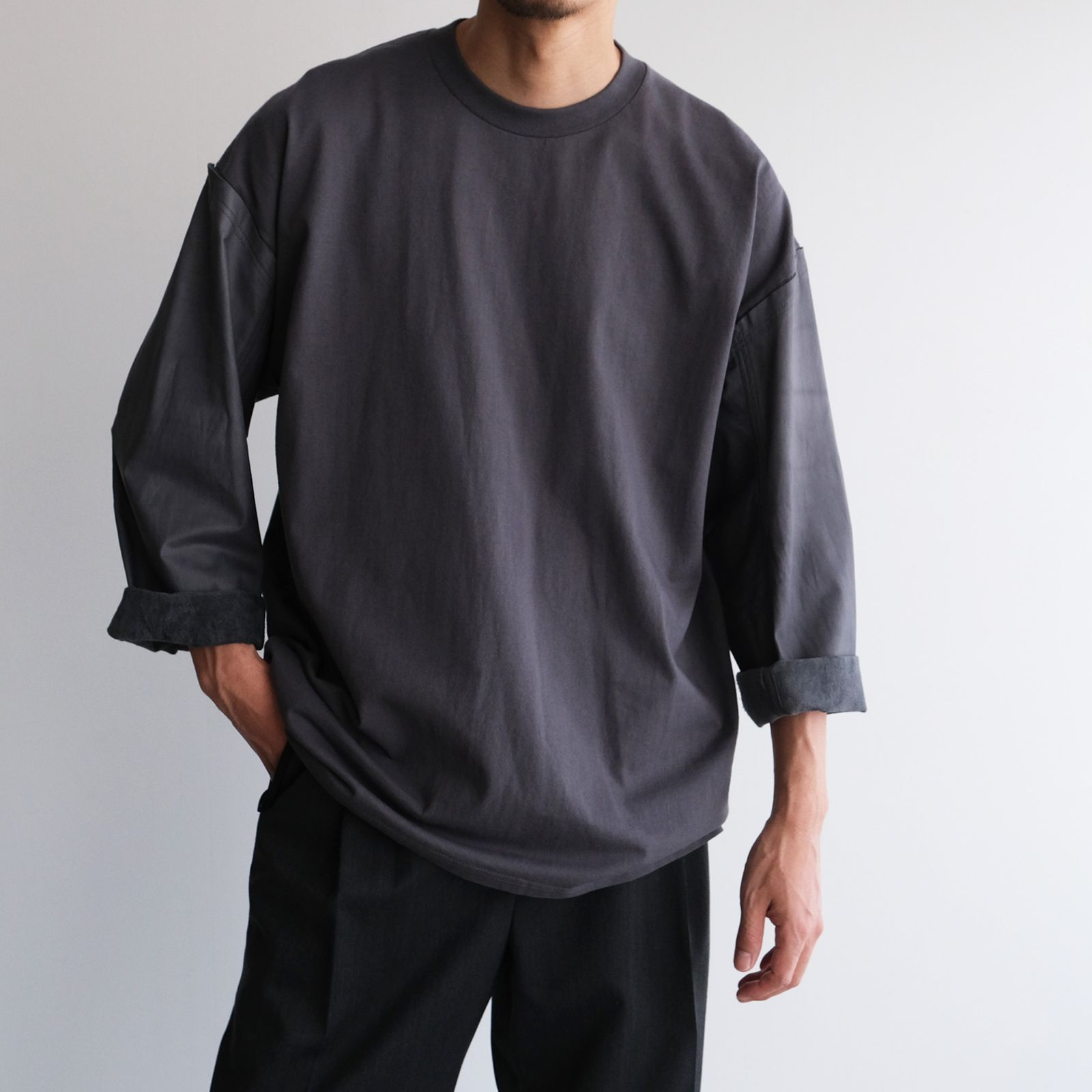 Washable Leather Sleeve：L/S T-Shirts -Tシャツ（Gray / グレー）