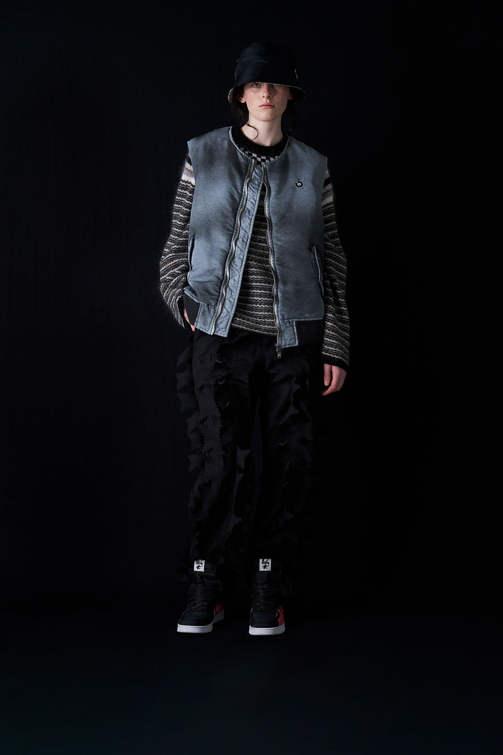 Checker & Stripe Sweater -ニット-（Black / ブラック）