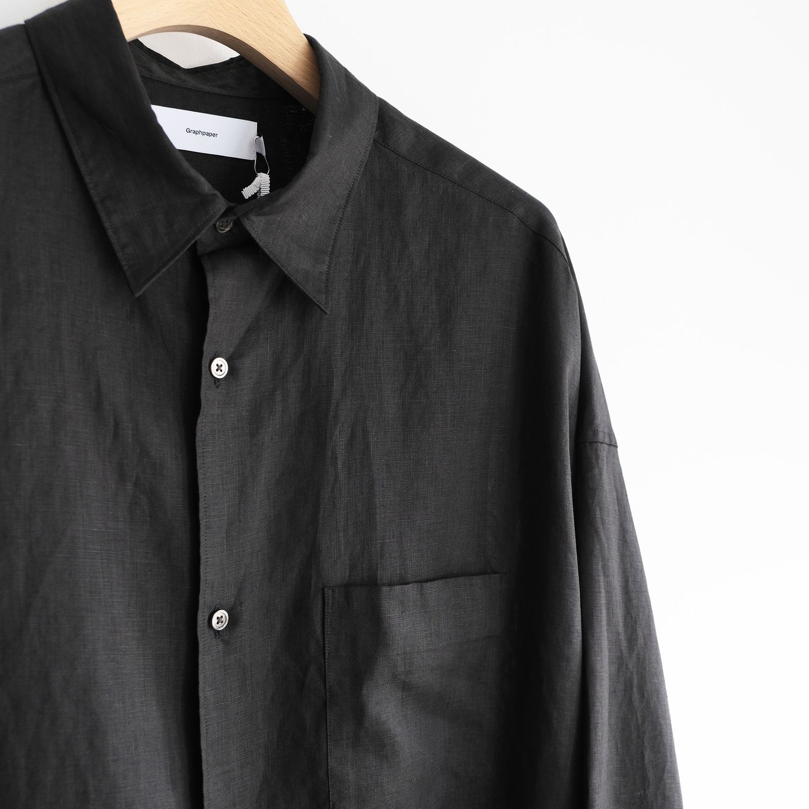 Linen L/S Oversized Regular Collar Shirt -シャツ-（Black / ブラック）GM262-50039B