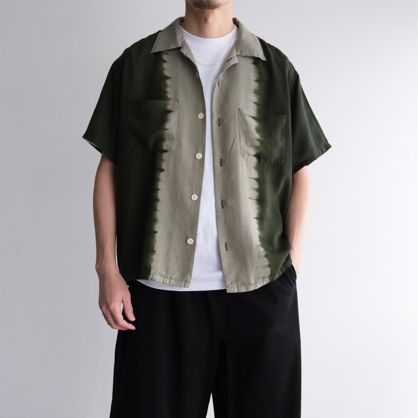 Hand Dye Open Collar SS Shirt -シャツ-（Forest Green / フォレスト グリーン）