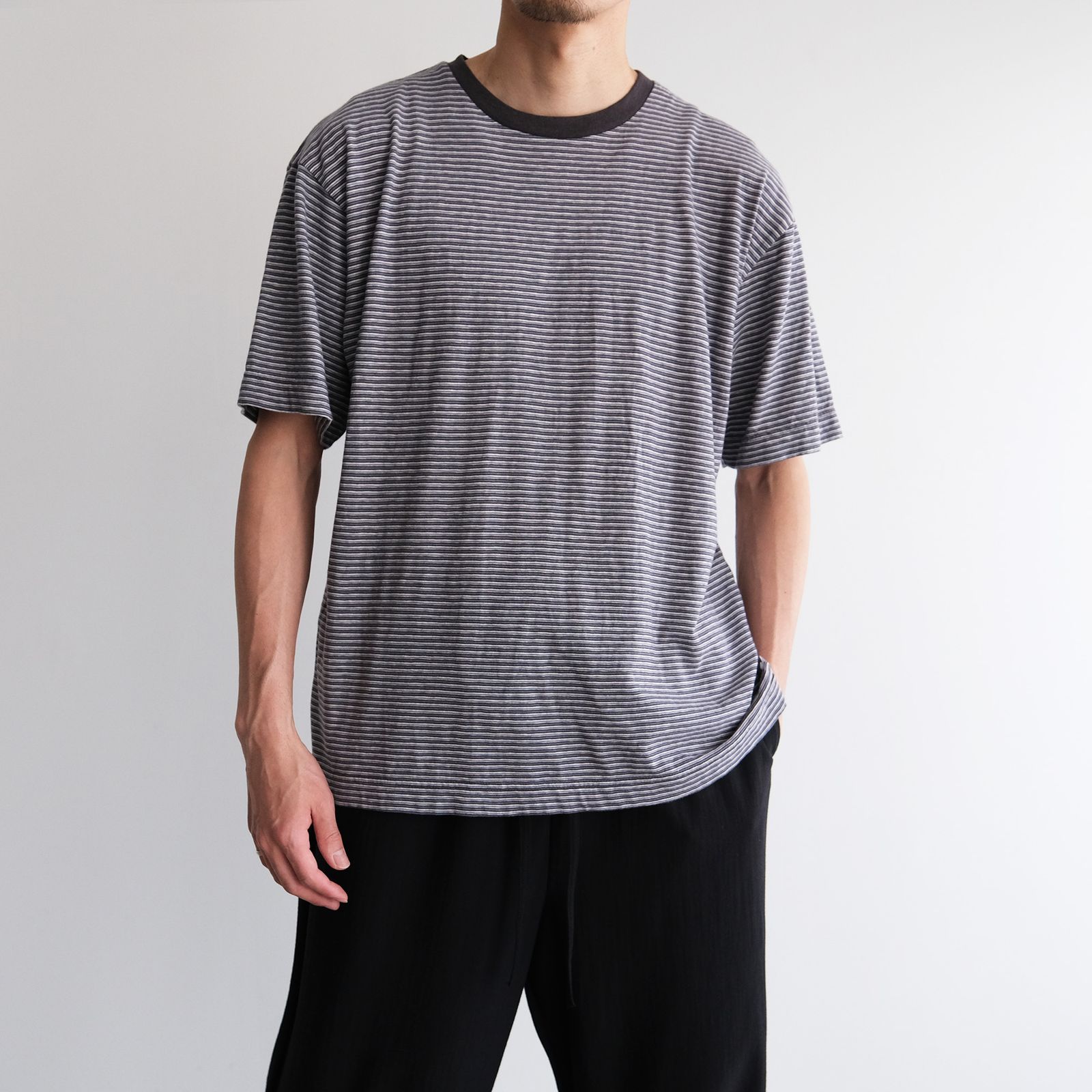 Old Border S/S T-Shirt -Tシャツ-（Charcoal×Purple / チャコール×パープル）