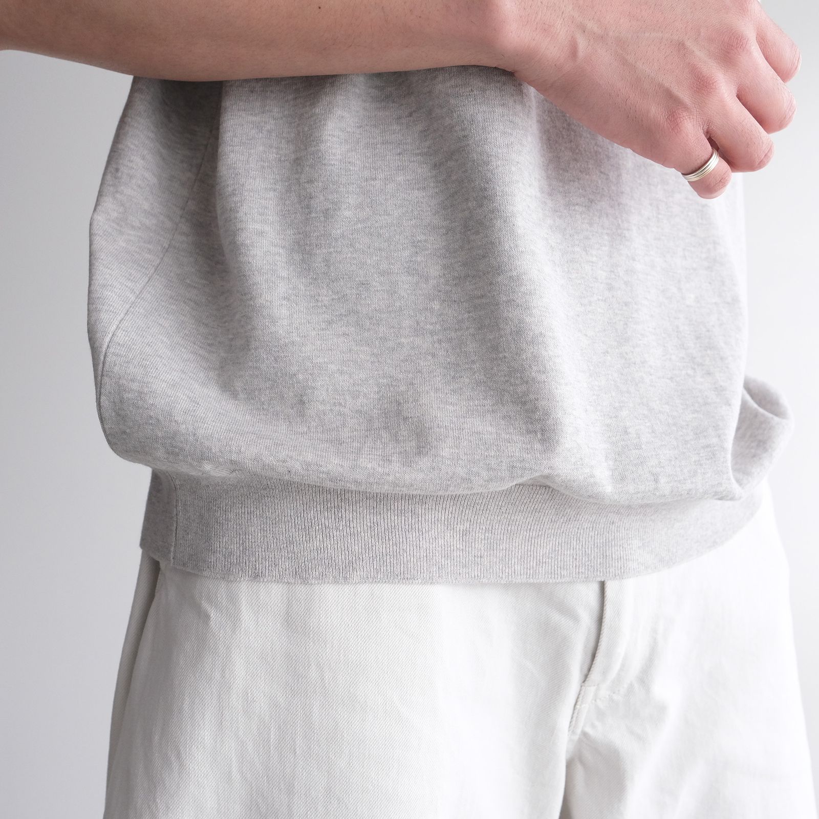 Cotton Washi Knit Half Sleeve Crew Neck Sweater -Tシャツ-（Gray / グレー）