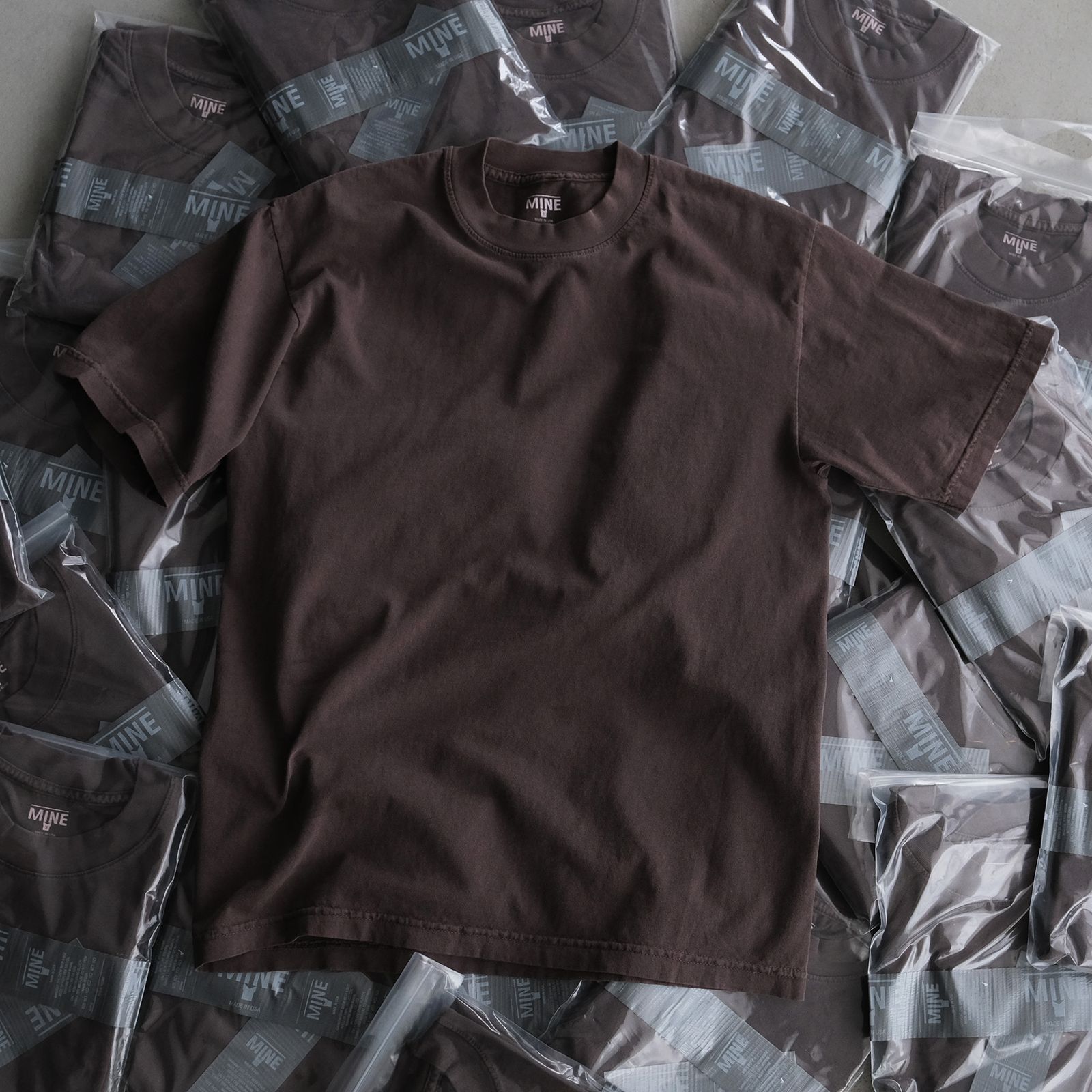 MINE Duct Tape T-Shirt / White Label STACK STORE 10th Anniversary Limited Color -Tシャツ-（PD Brown / ピグメントダイ ブラウン）