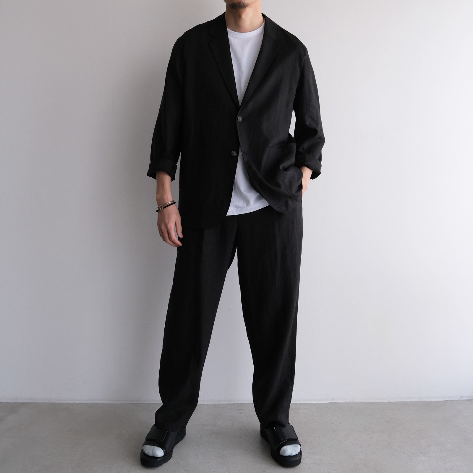 Silk Linen Mixing Loose Fit Pants -スラックス-（Black / ブラック）