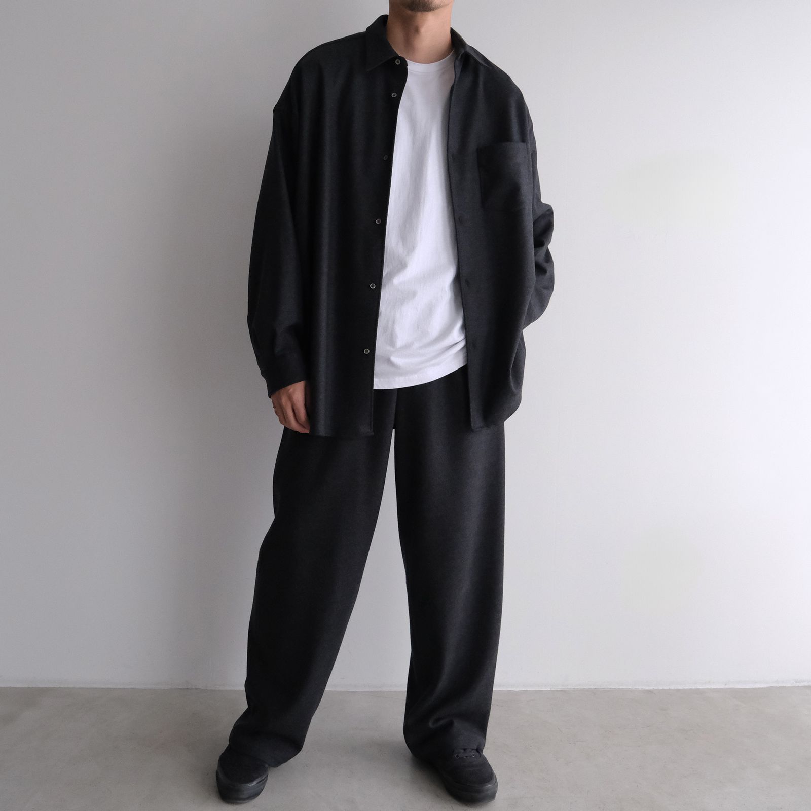 Wool Smooth Flannel Oversized Regular Collar Shirt -オーバーサイズシャツ-（Gray / グレー）GU253-50221B