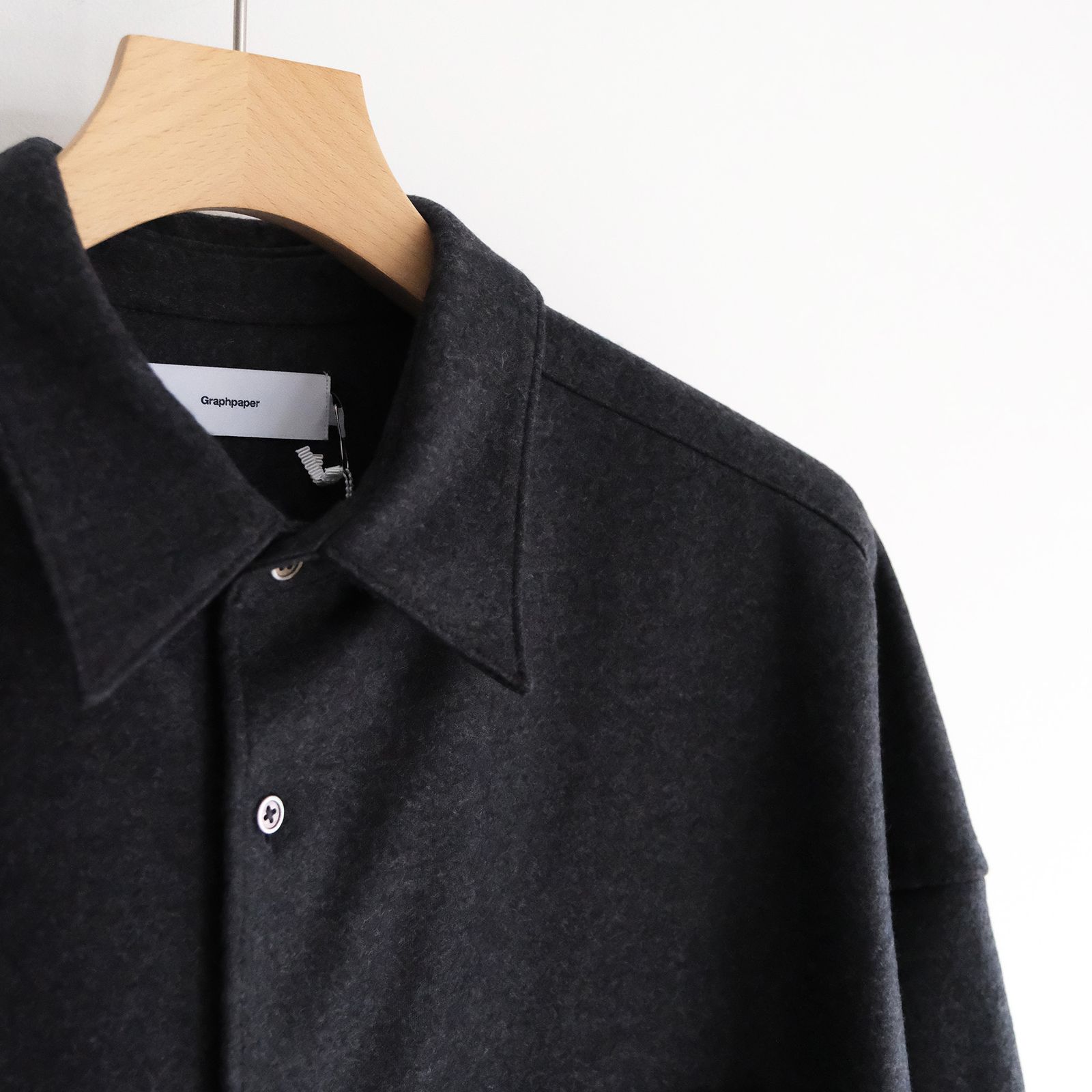 Wool Smooth Flannel Oversized Regular Collar Shirt -シャツ-（Gray / グレー）