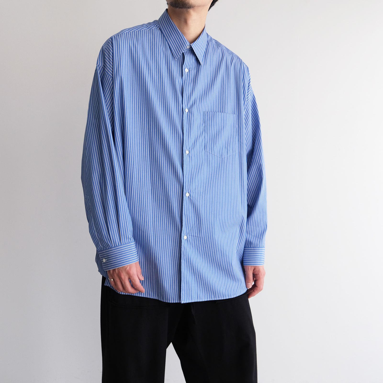 graphpaper ネイビー ストライプ 長袖シャツ Graphpaper (グラフペーパー) Broad L/S Oversized Regular