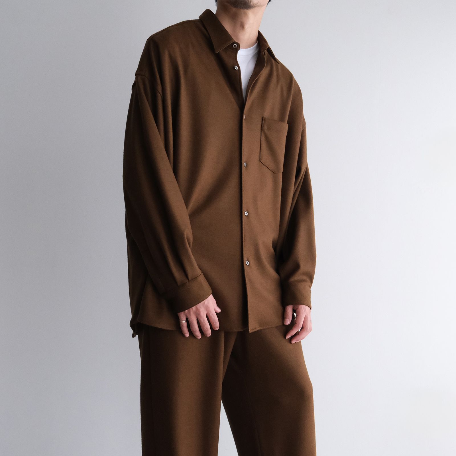 Wool Smooth Flannel Oversized Regular Collar Shirt -オーバーサイズシャツ-（Brown / ブラウン）GU253-50221B