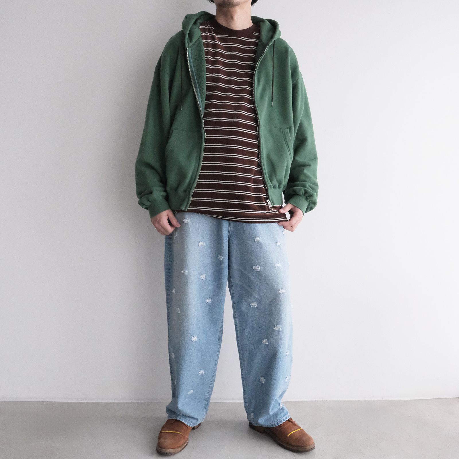 Velvet Border Long Sleeve Tee -Tシャツ-（Brown×Navy / ブラウン×ネイビー）