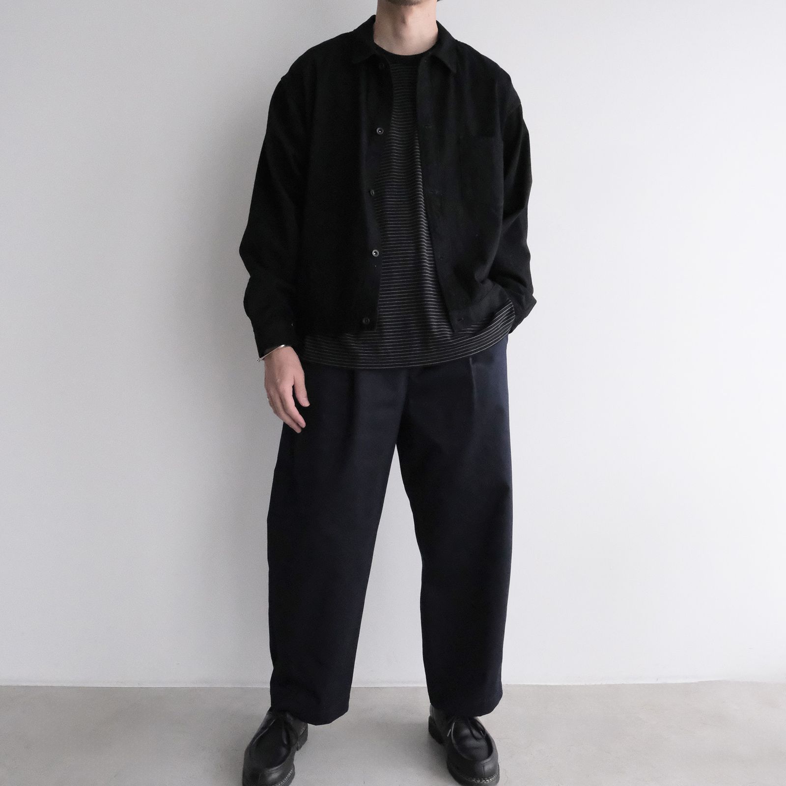 Fine Wool Border L/S Crew Neck Tee -Tシャツ-（Black×Gray / ブラック×グレー）GU263-70158B
