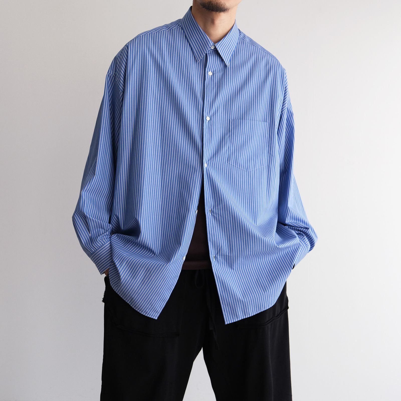 Sidogras L/S Oversized Regular Collar Shirt -シャツ-（Blue Stripe / ブルーストライプ）