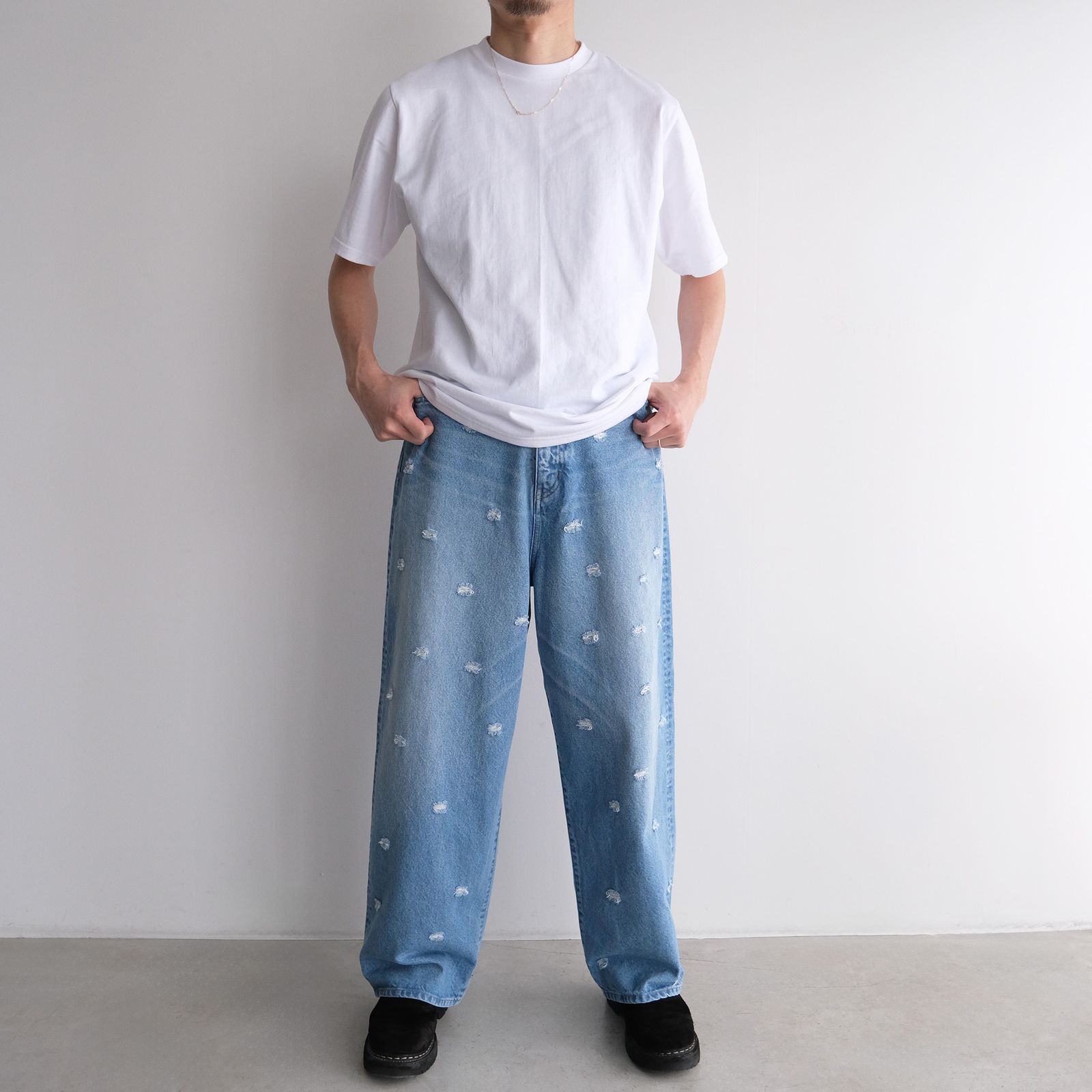 Dot Hole Denim Pants -デニム-（Blue Used / ブルー ユーズド）