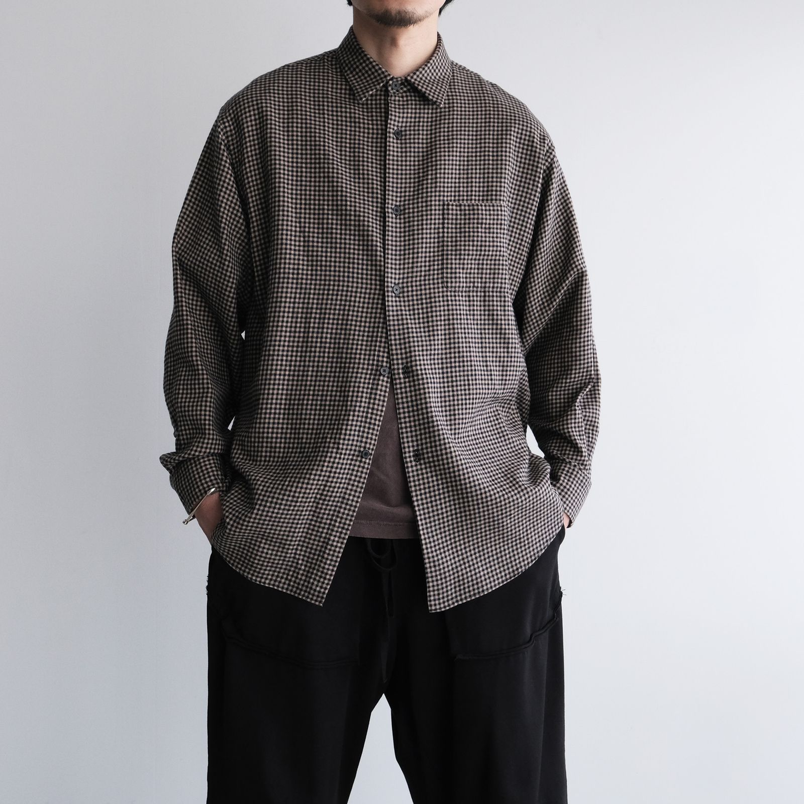 Cotton Wool Check Shirts -シャツ-（B×B Check / ベージュブラックチェック）