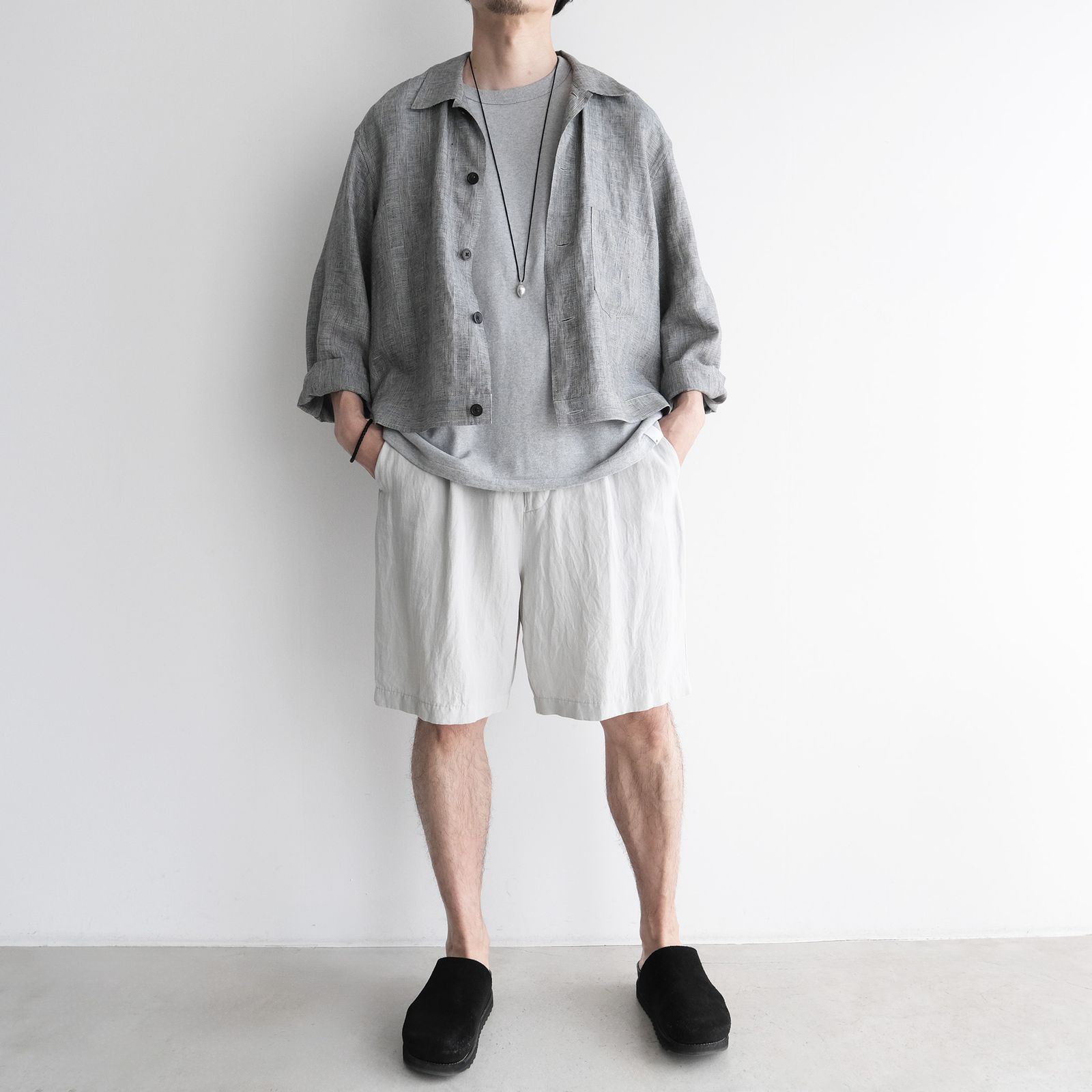 Cotton Linen Voile Loose Fit Shorts -パンツ-（Sax / サックス）