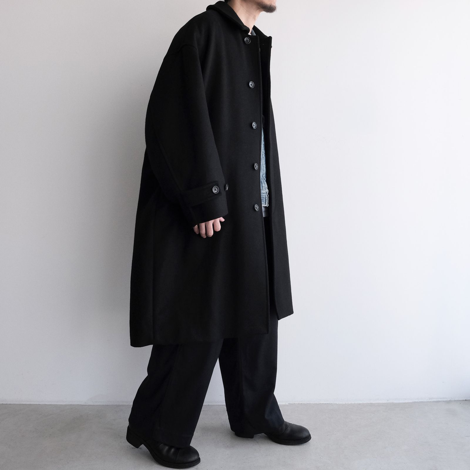Light Melton Oversized Coat -コート-（Black / ブラック）GU263-10420B