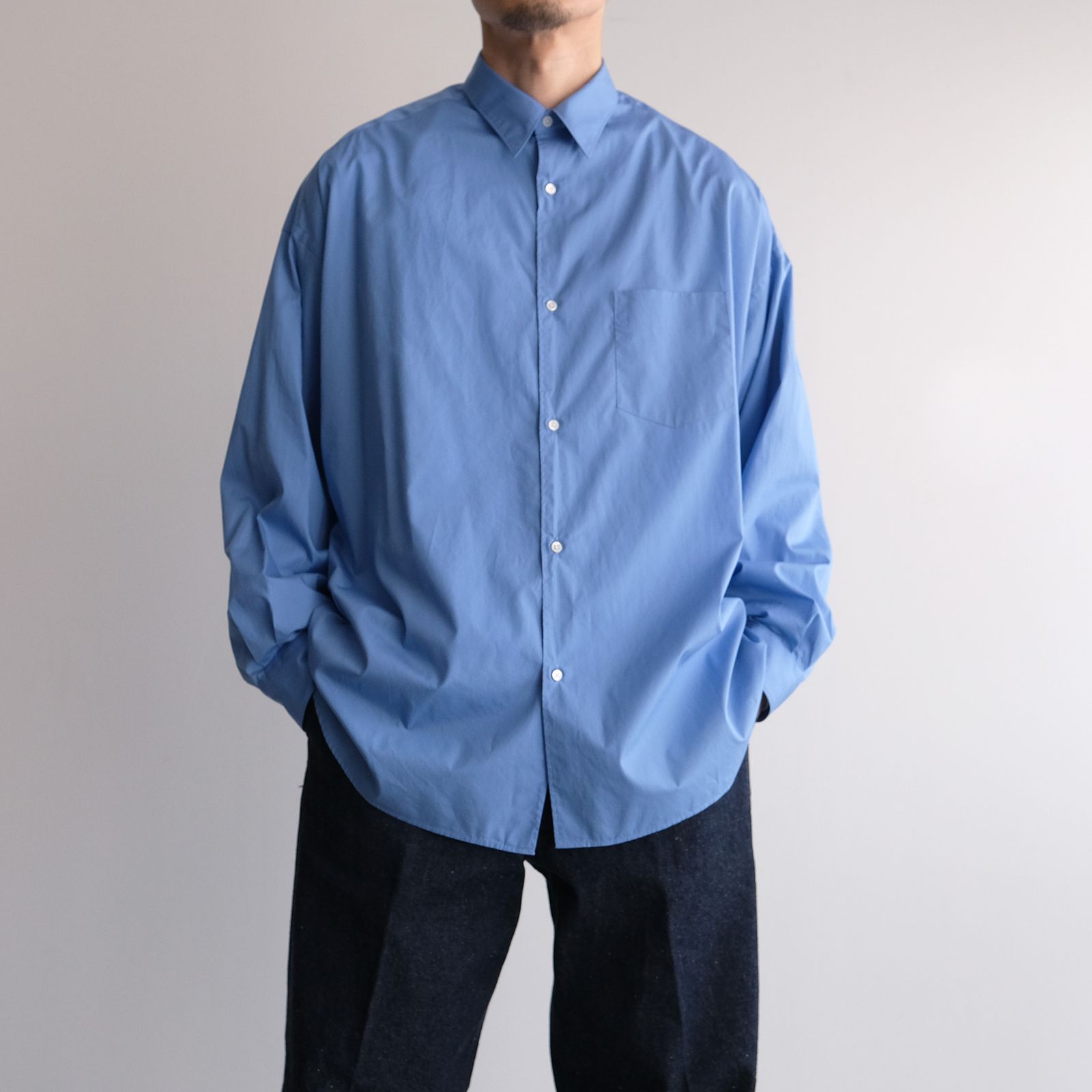 Broad L/S Oversized Regular Collar Shirt -シャツ-（Blue / ブルー）GM261-50001B