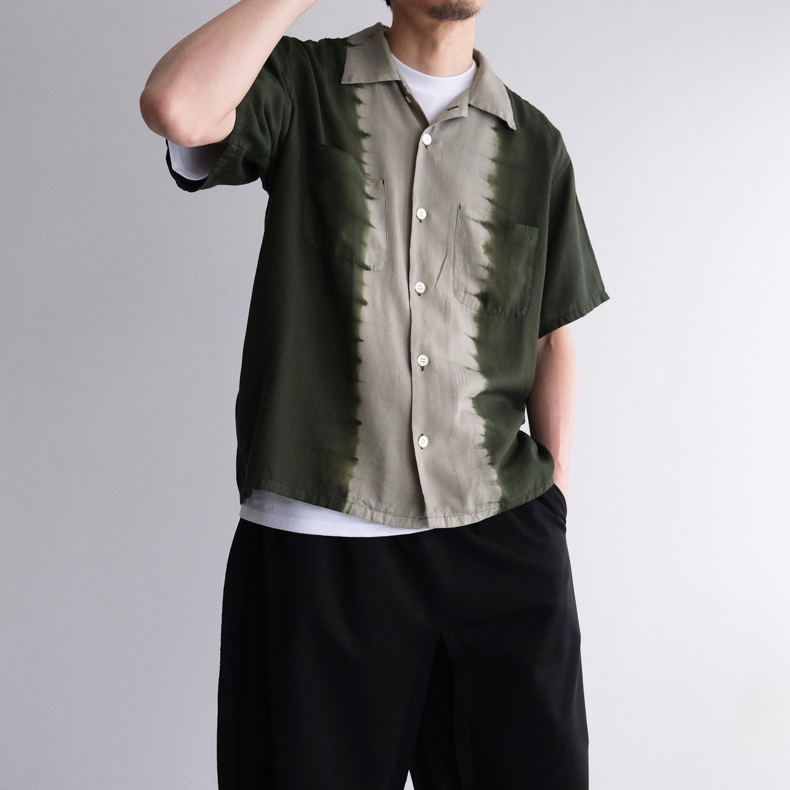 Hand Dye Open Collar SS Shirt -シャツ-（Forest Green / フォレスト グリーン）