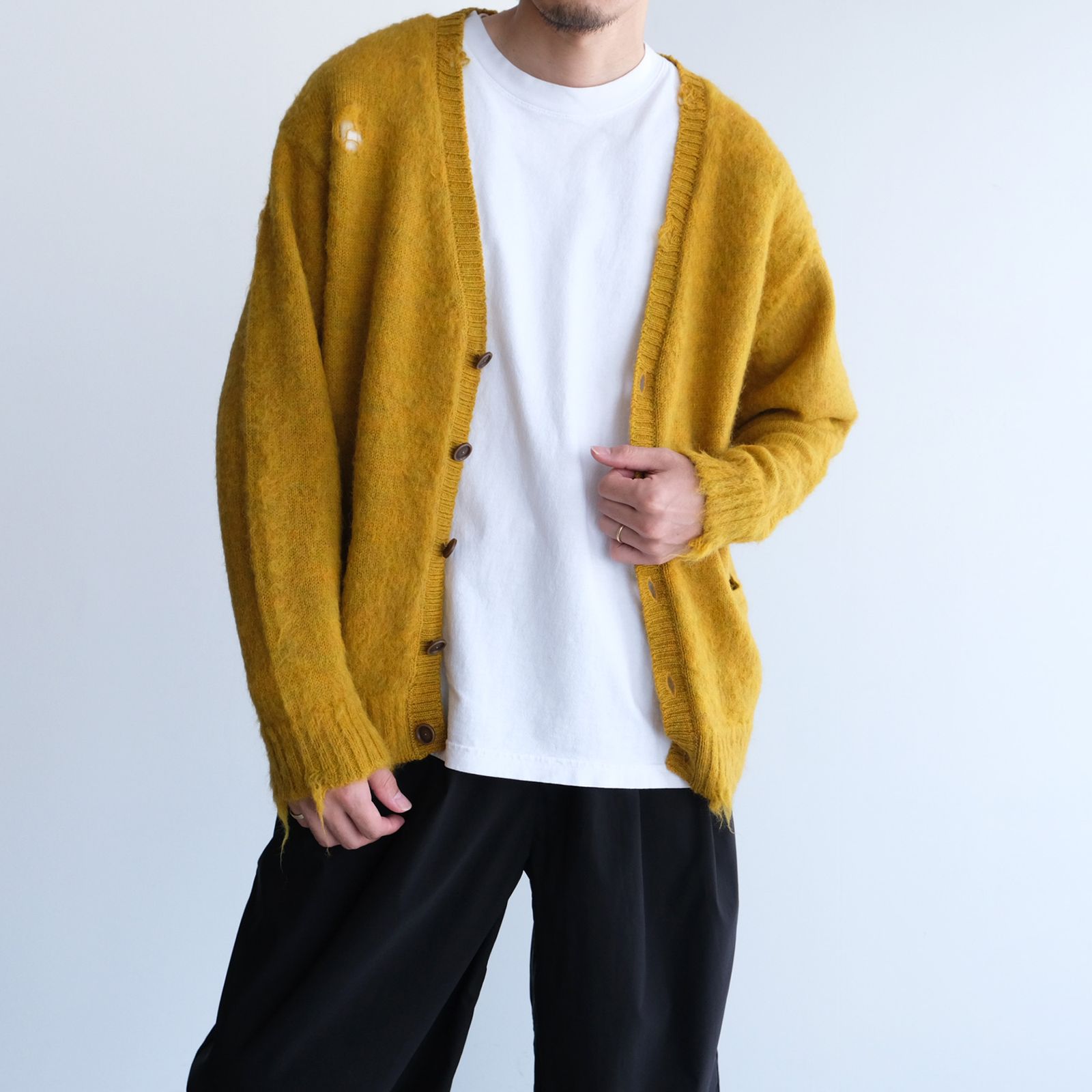 Distressed Knit Cardigan -カーディガン-（Musterd / マスタード）