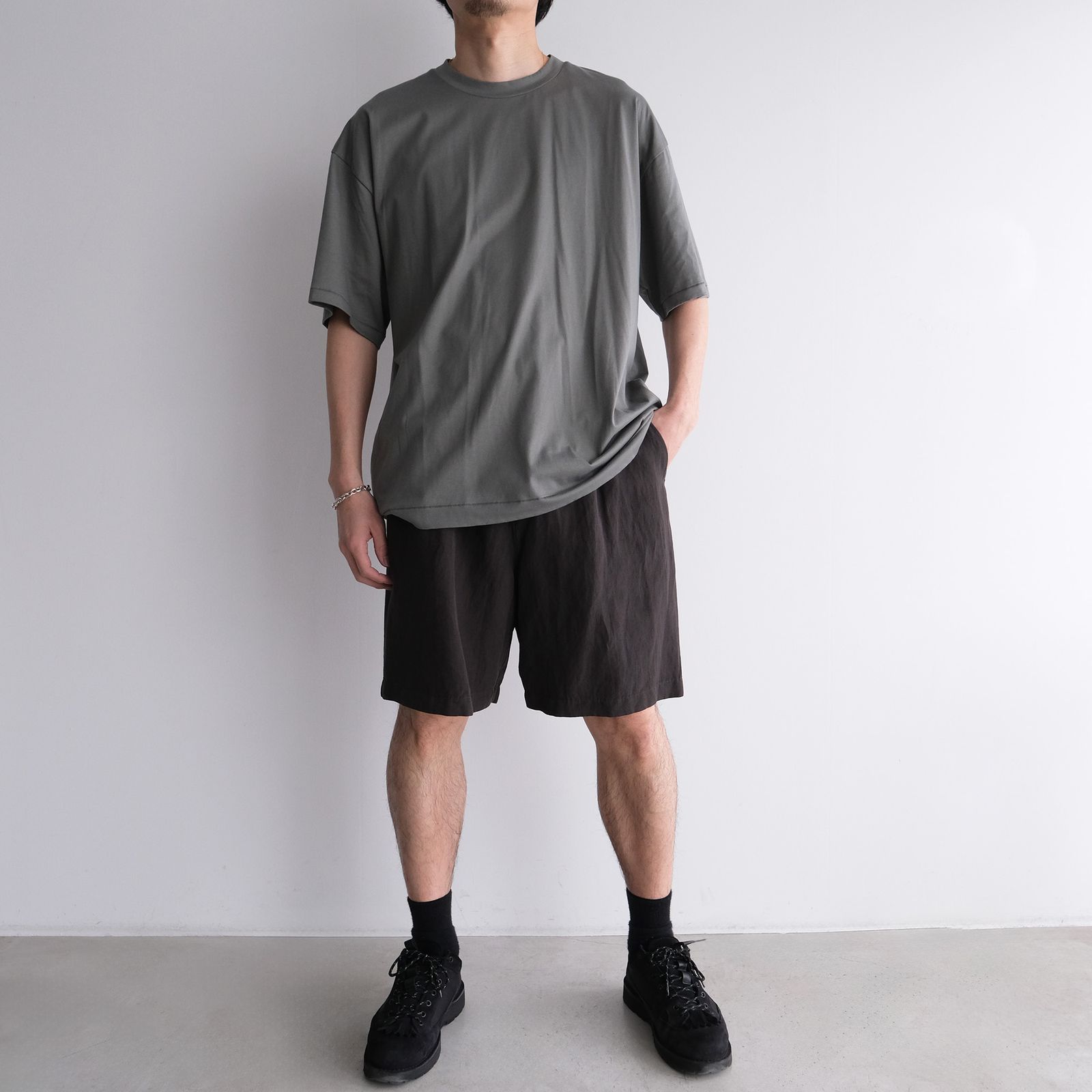 Cotton Linen Voile Loose Fit Shorts -パンツ-（Charcoal Gray / チャコールグレー）