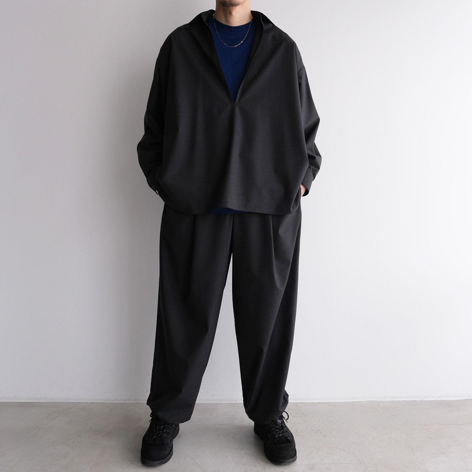 Fine Wool Heather L/S Skipper Shirt -シャツ-（Charcoal / チャコール）GU261-50320