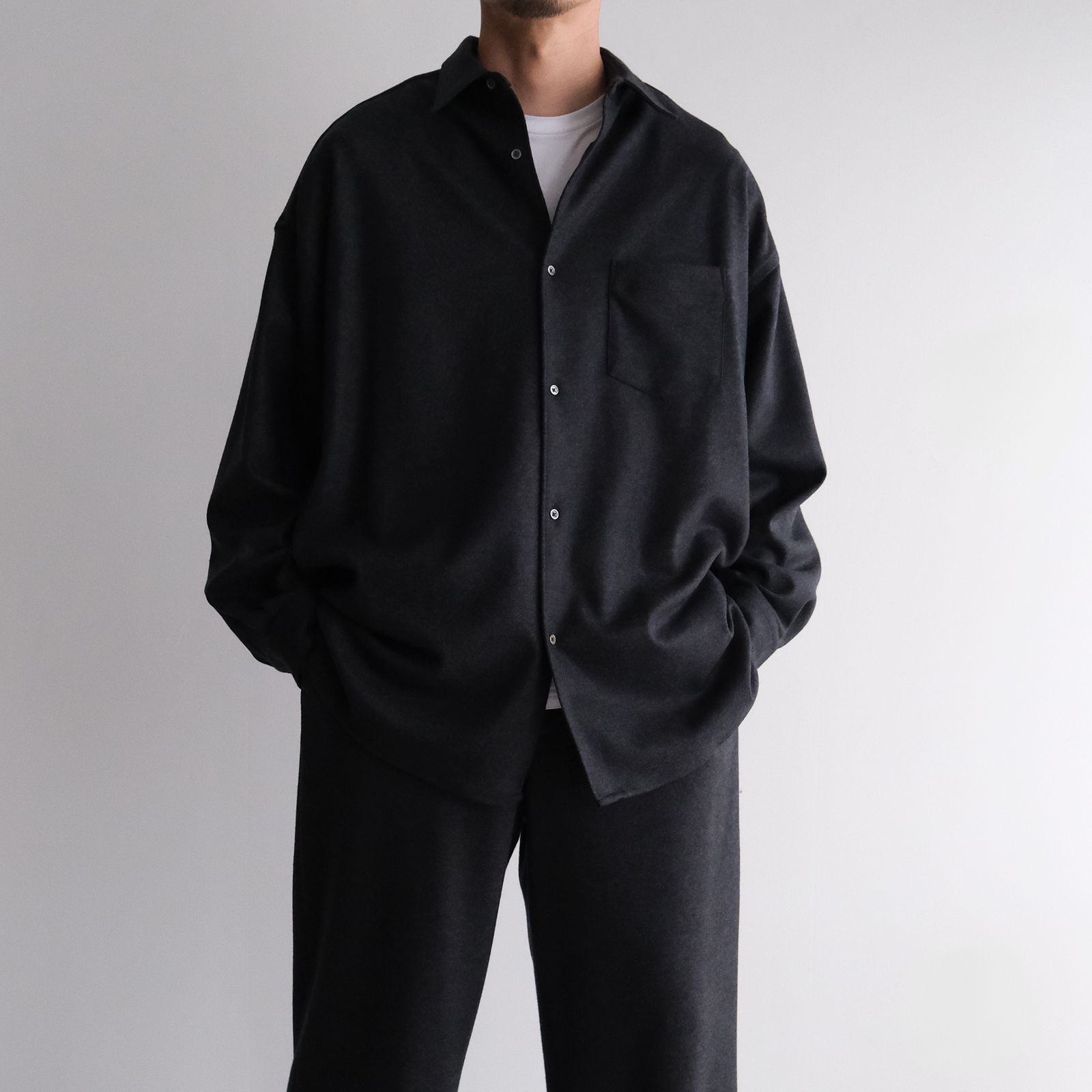 Wool Smooth Flannel Oversized Regular Collar Shirt -オーバーサイズシャツ-（Gray / グレー）GU253-50221B