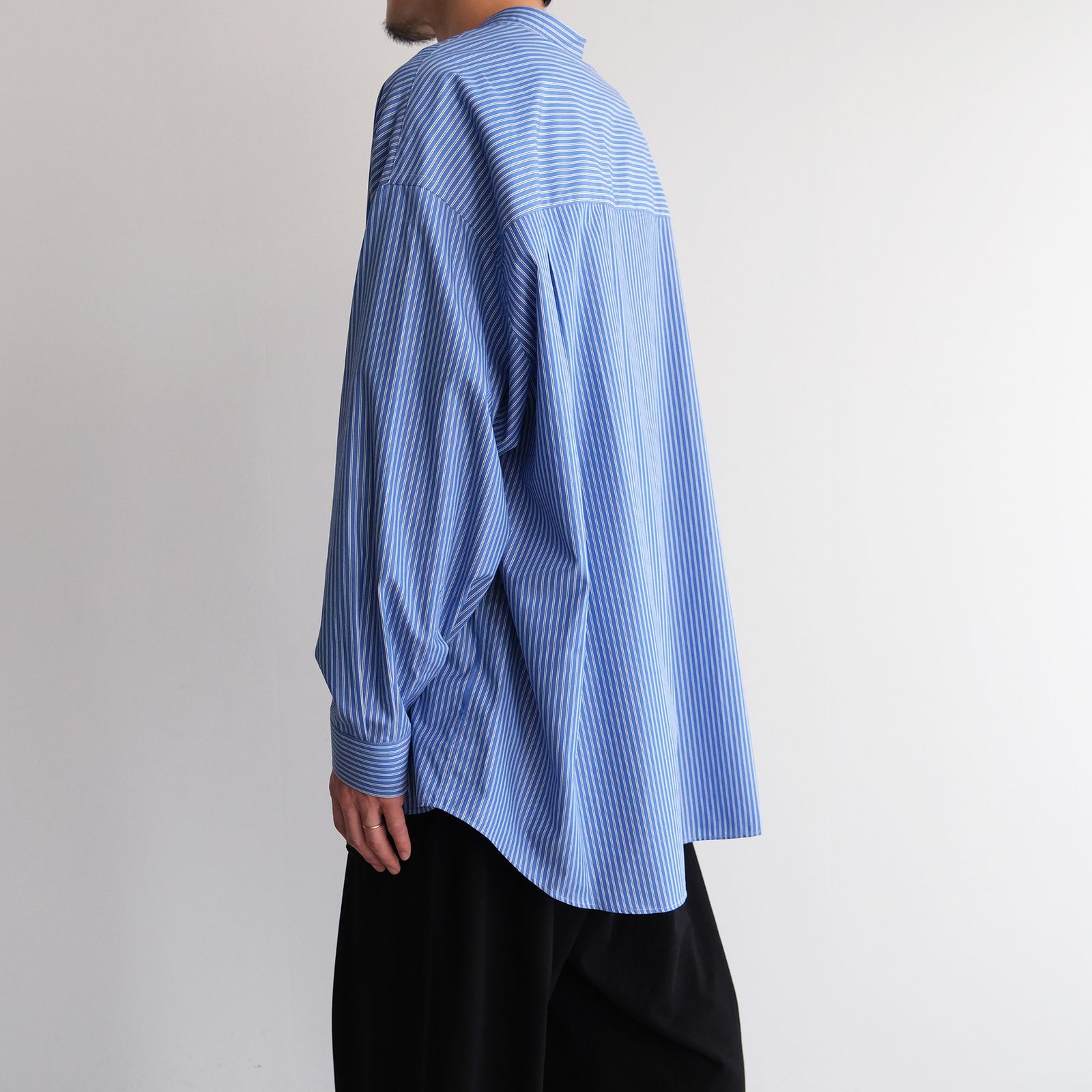 Sidogras L/S Oversized Band Collar Shirt -シャツ-（Blue Stripe / ブルーストライプ）
