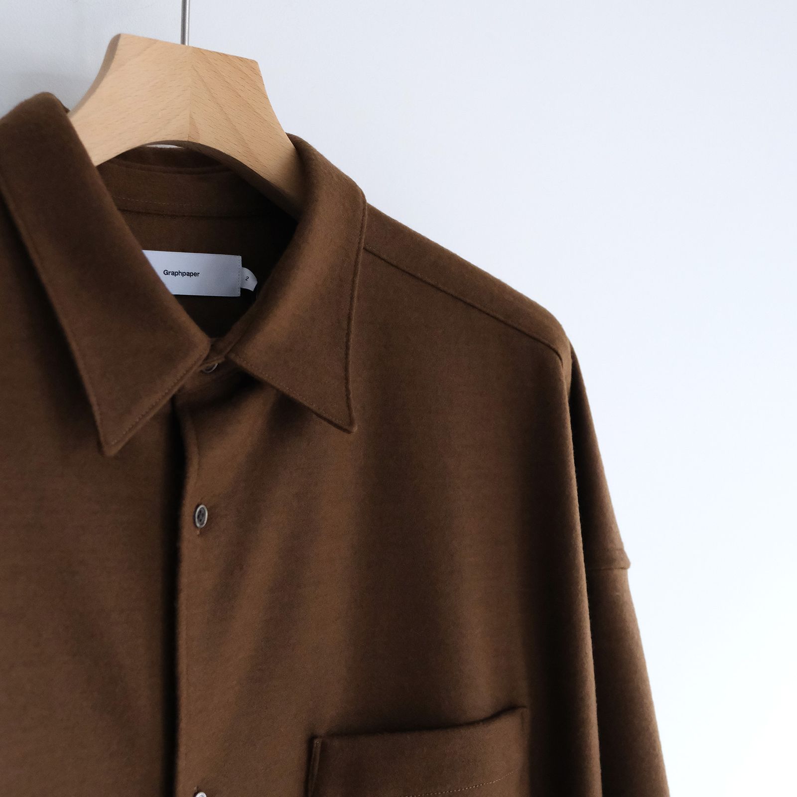 Wool Smooth Flannel Oversized Regular Collar Shirt -シャツ-（Brown / ブラウン）