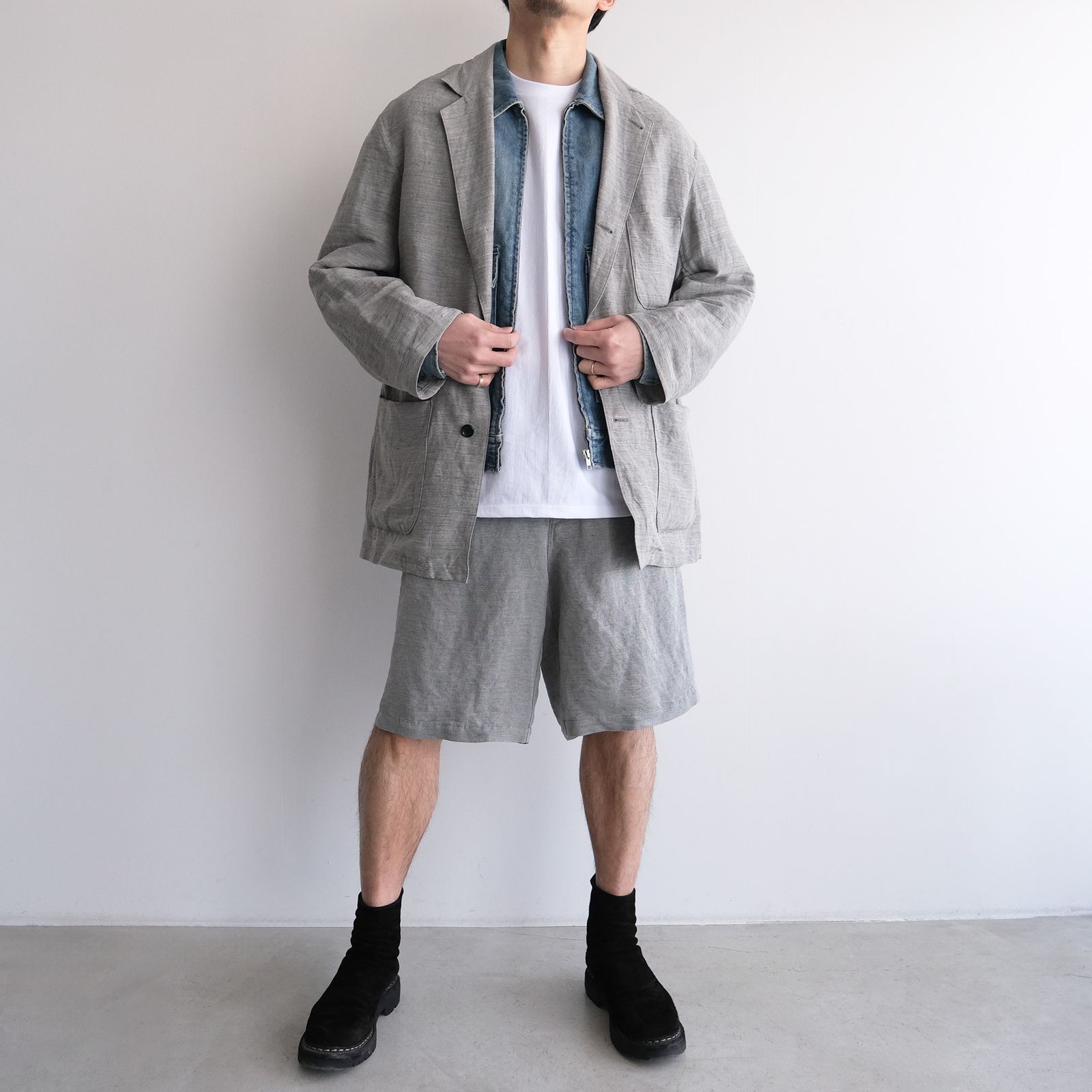 Linen Cupro Hopsack Military Shorts -ショーツ-（Gray / グレー）GM261-40378