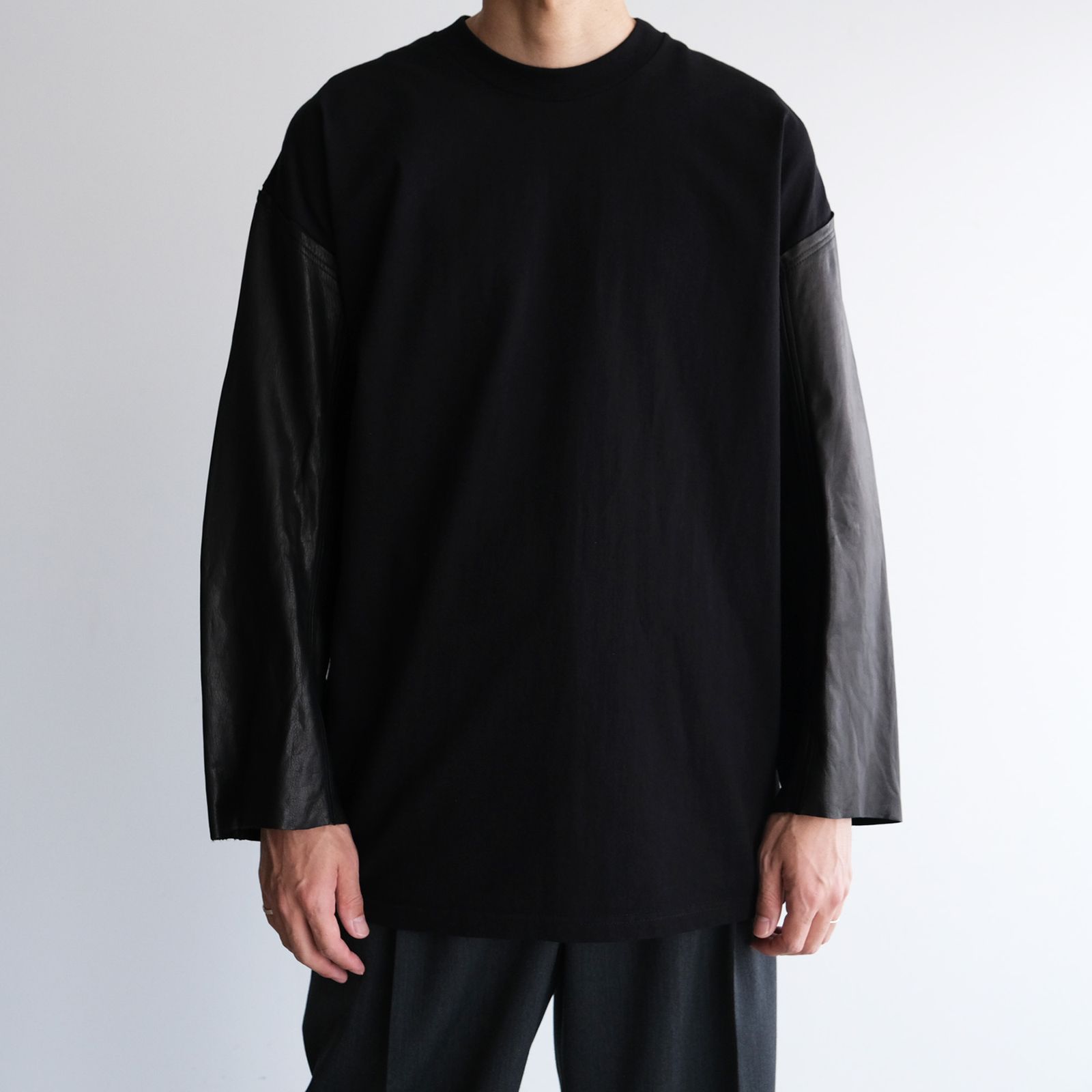 Washable Leather Sleeve：L/S T-Shirts -Tシャツ（Black / ブラック）