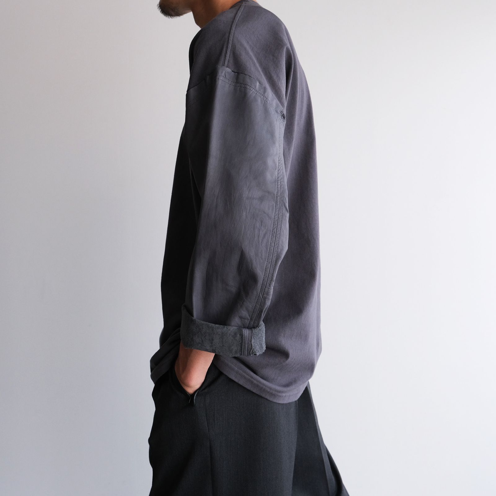 Washable Leather Sleeve：L/S T-Shirts -Tシャツ（Gray / グレー）