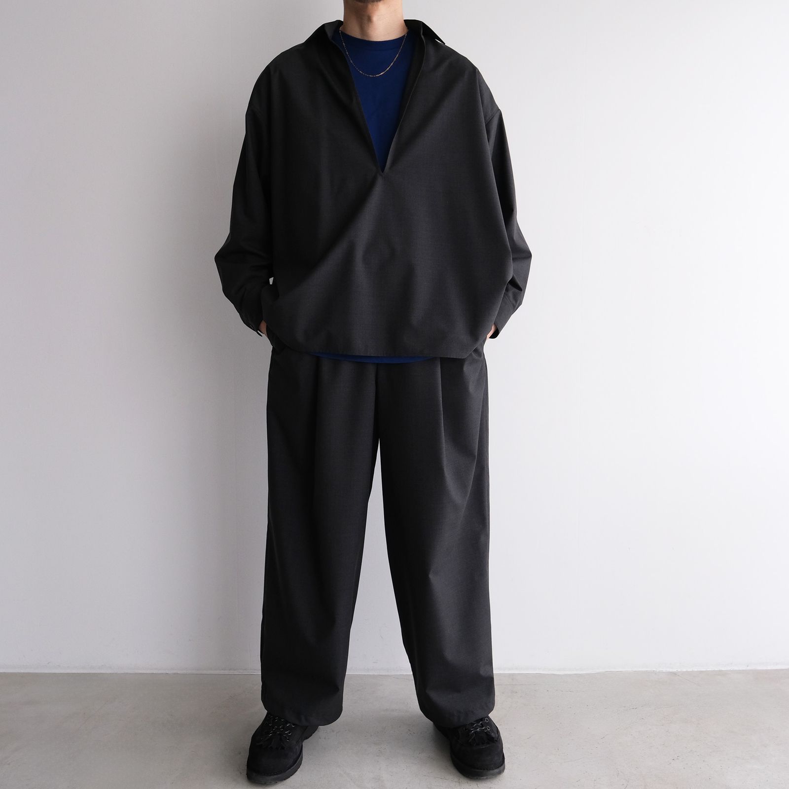Fine Wool Heather L/S Skipper Shirt -シャツ-（Charcoal / チャコール）GU261-50320
