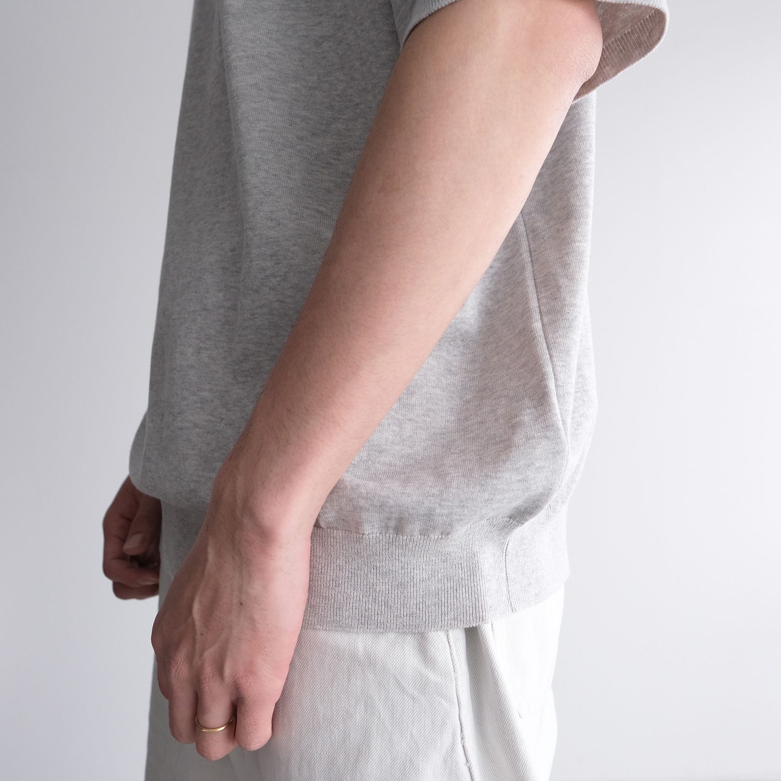 Cotton Washi Knit Half Sleeve Crew Neck Sweater -Tシャツ-（Gray / グレー）