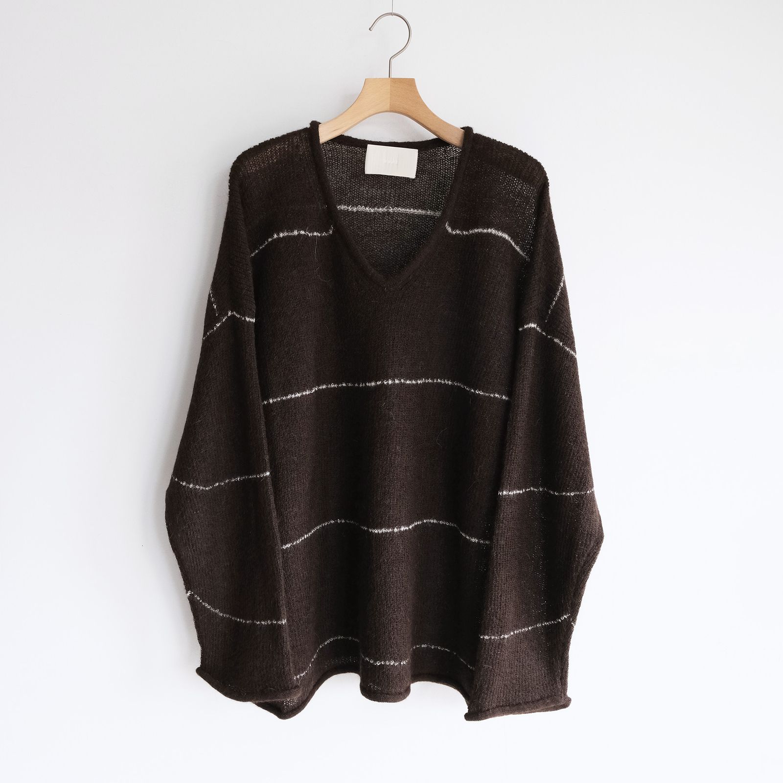 V-Neck Line Border Sweater -ニット-（Brown / ブラウン）