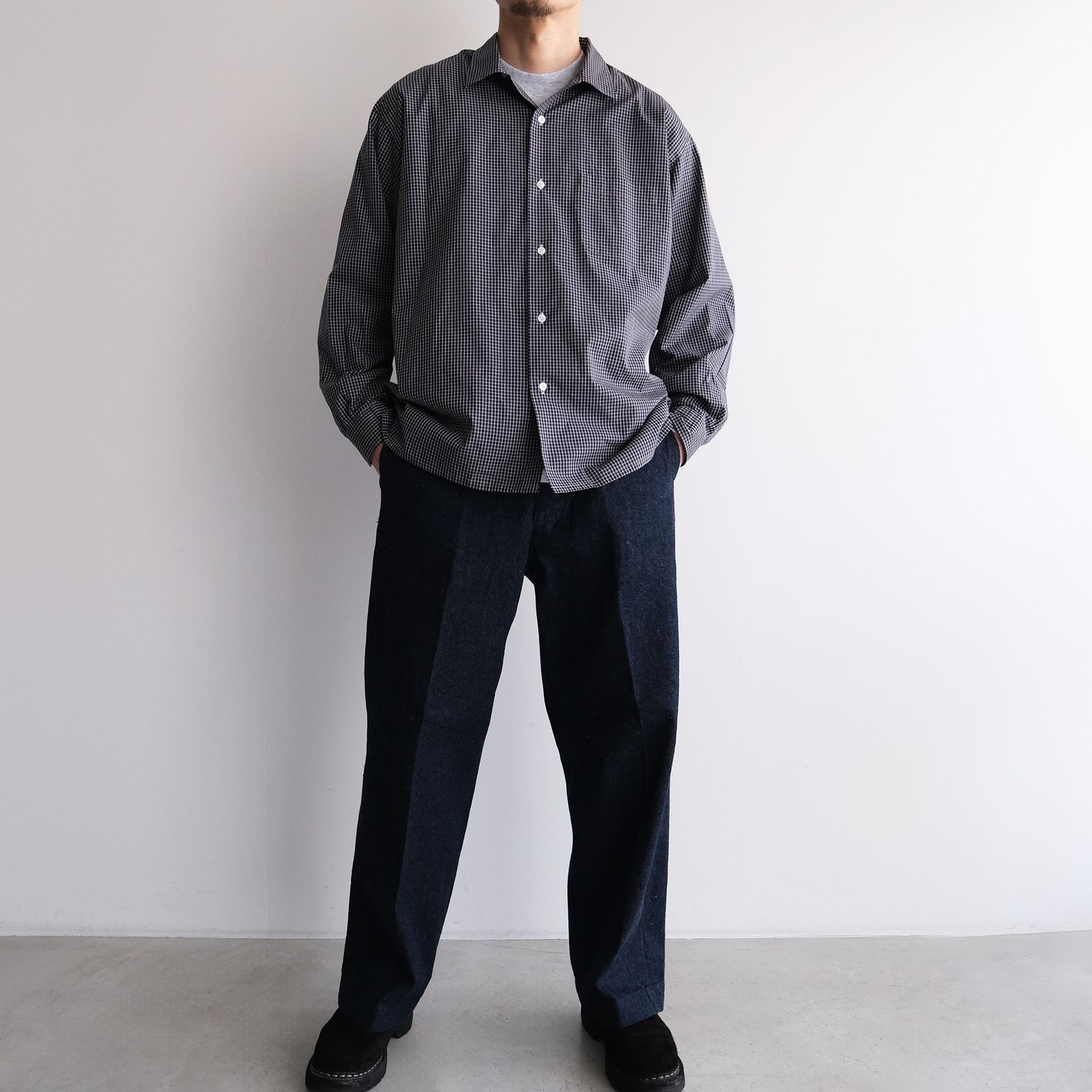 Check Open Collar Shirts -シャツ-（Blue Check / ブルーチェック）