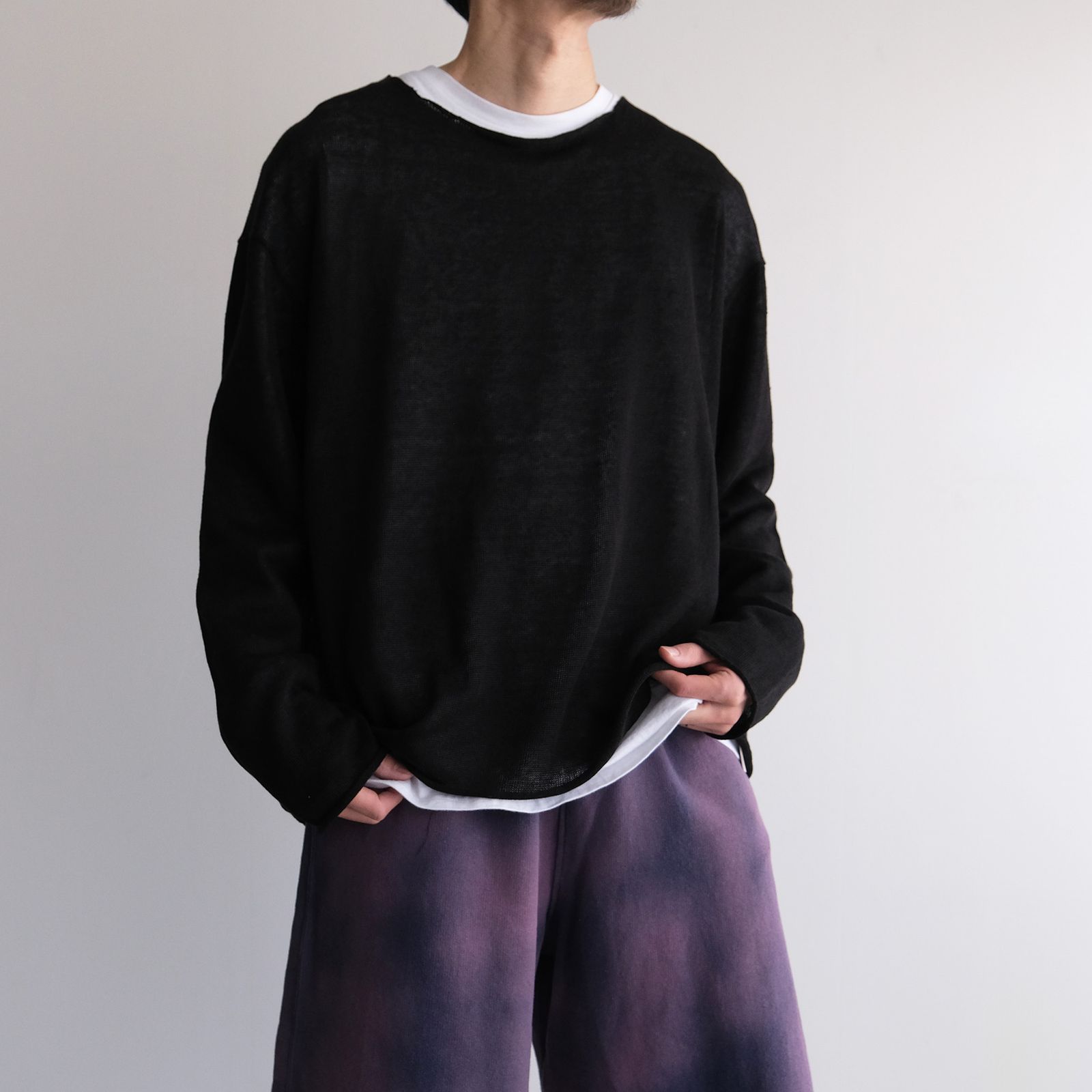 Linen Over Size Pull Over -ニット-（Black / ブラック）