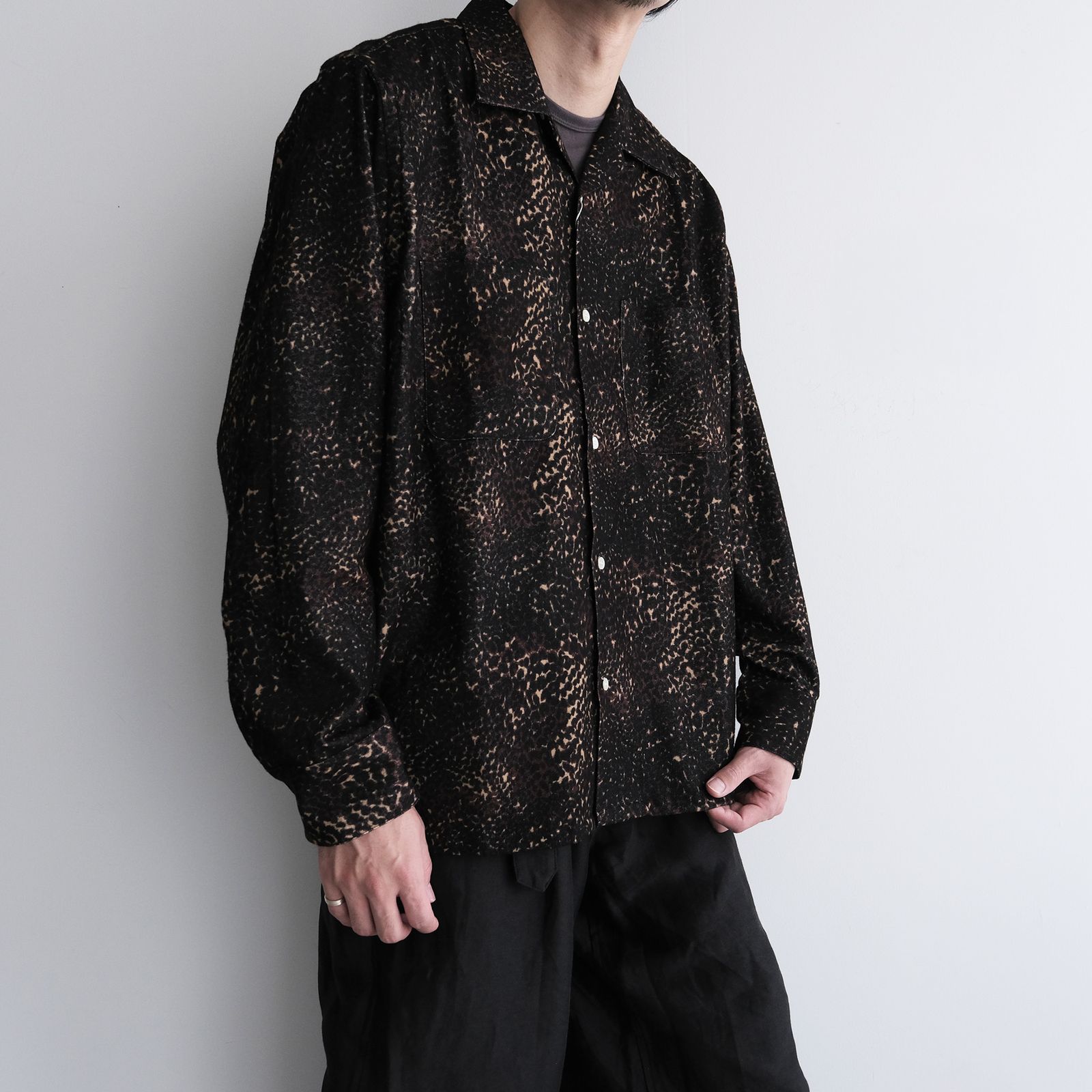 Leopard Flannel Open Collar Shirt -シャツ-（Brown / ブラウン）